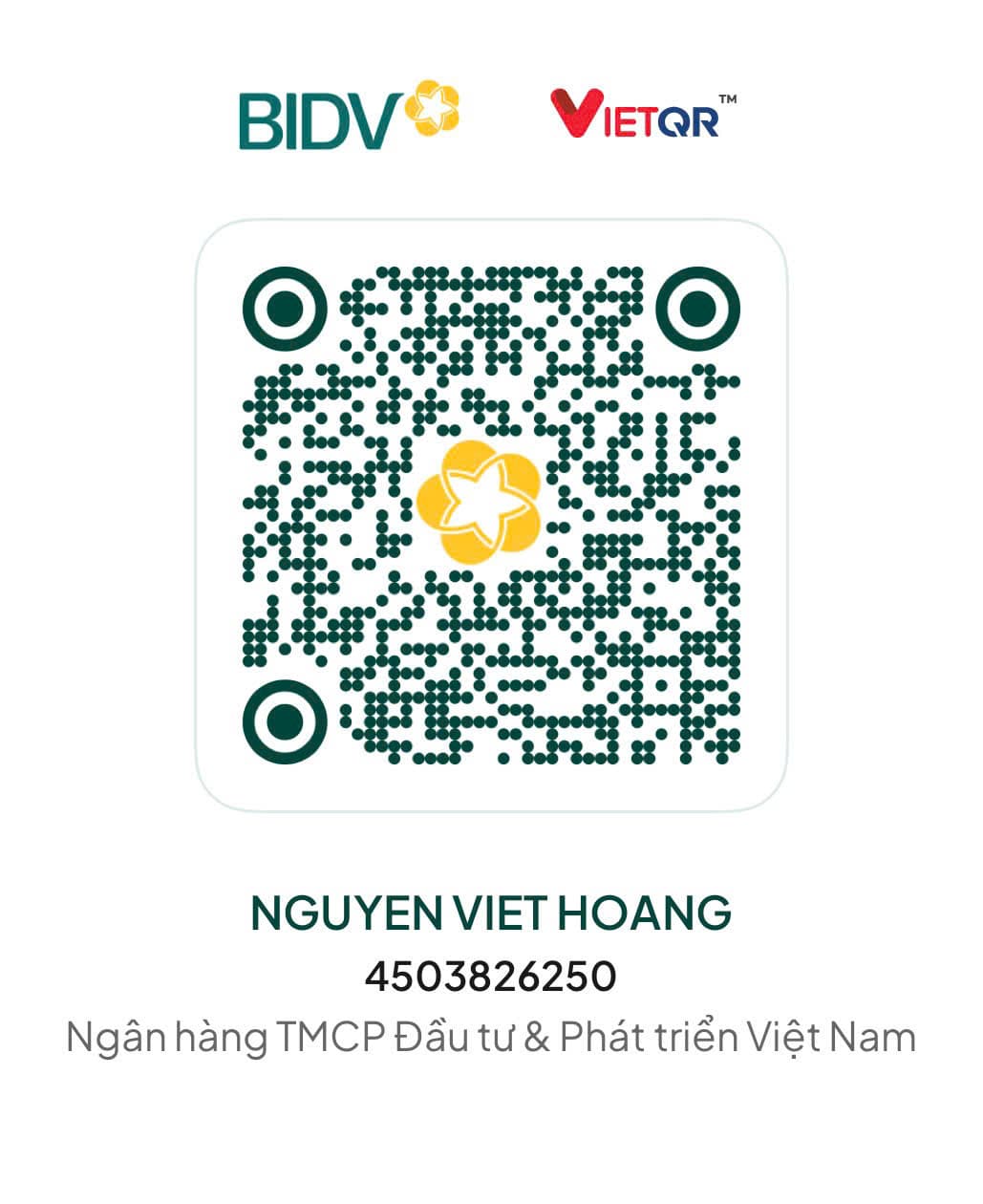 Mã QR chuyển khoản BIDV Bank