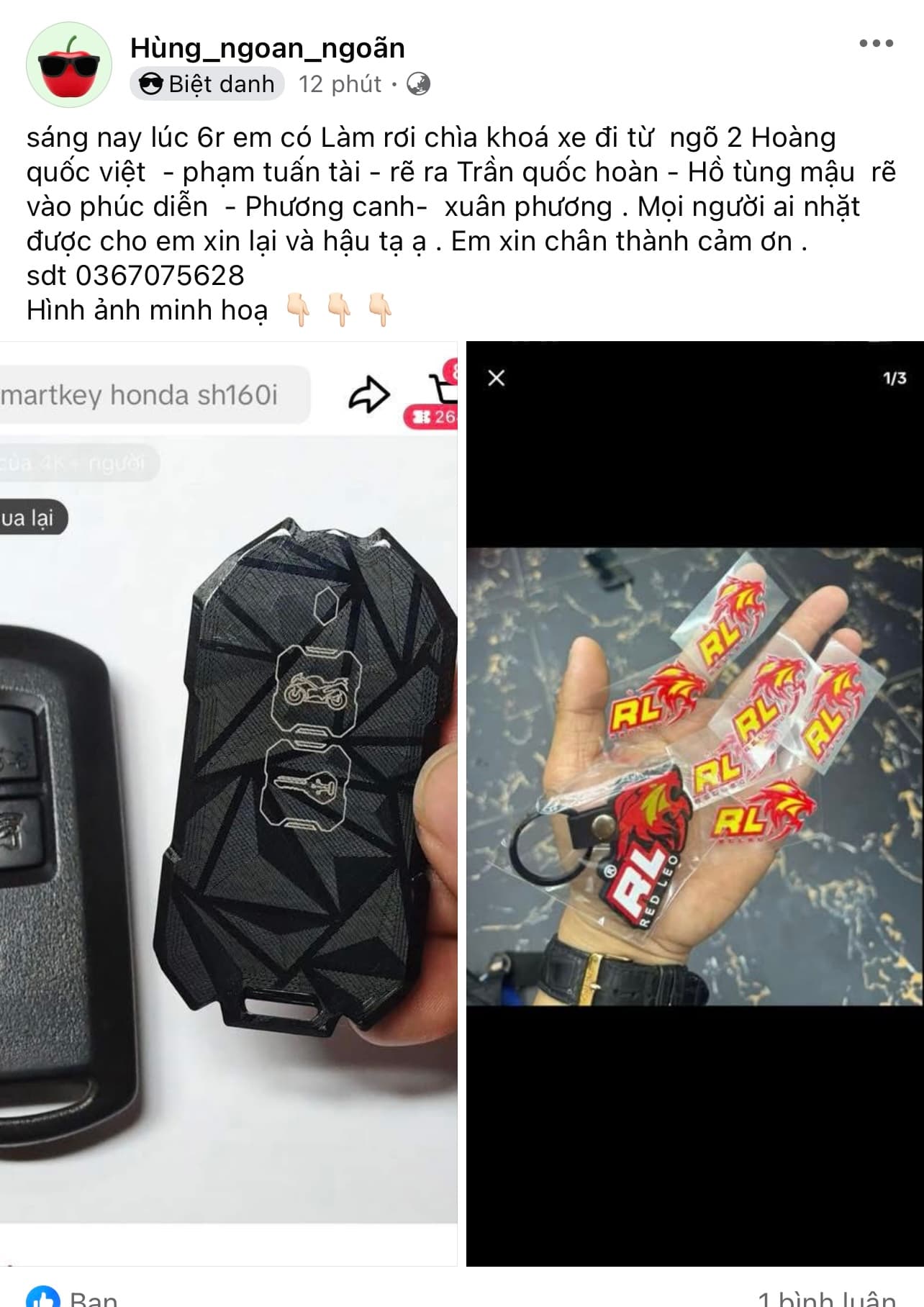  e có làm rơi chìa khoá xe đi từ hqv  -rẽ ra Trần quốc hoàn - Hồ tùng mậu- phúc diễn - xuân phương