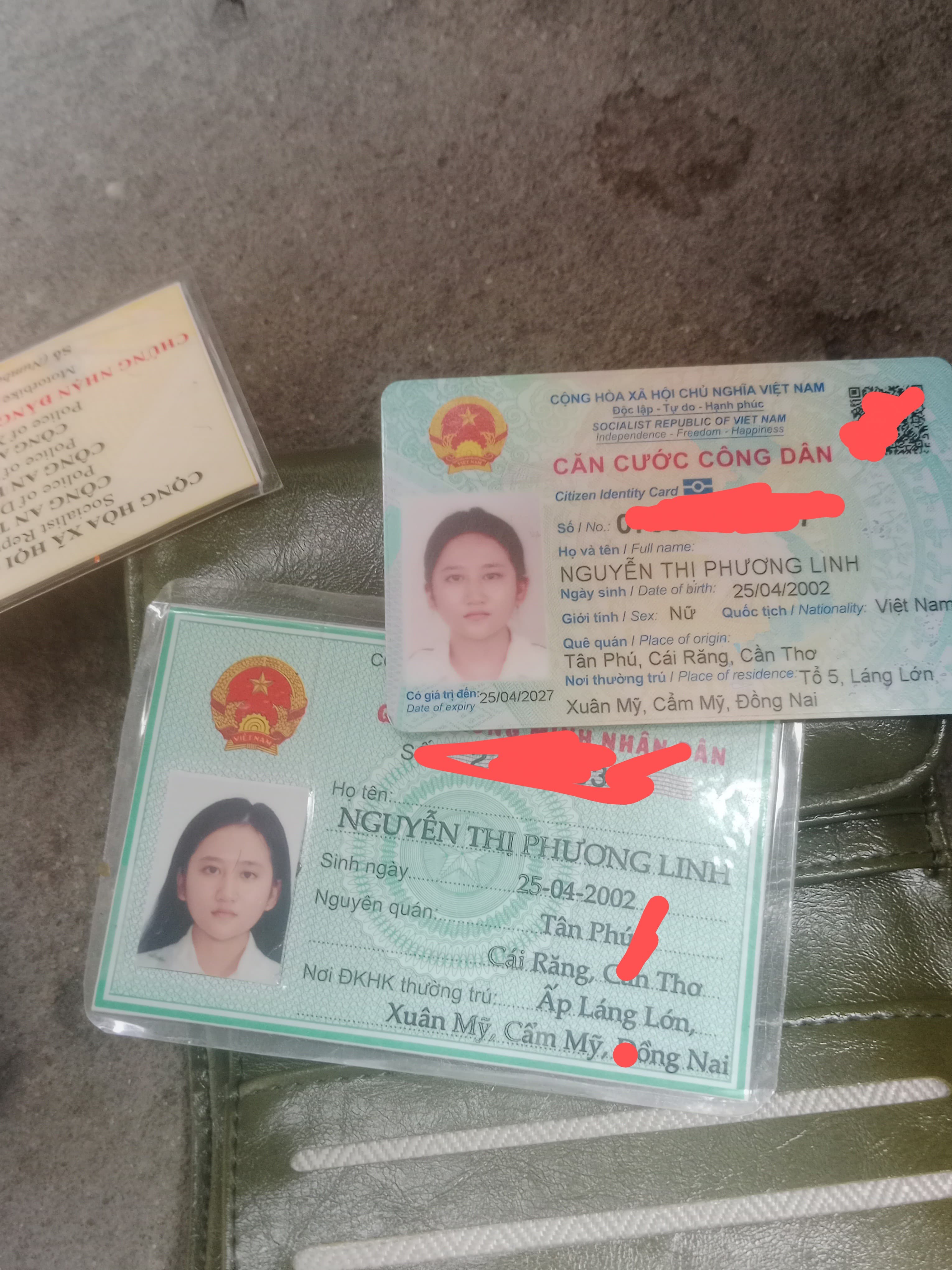 Ông anh đi Sài Gòn, nhat ở bên q7. CVX,CCCD,CMND + Ngân hàng+ tiền  tên NGUYỄN THỊ PHƯƠNG LINH.