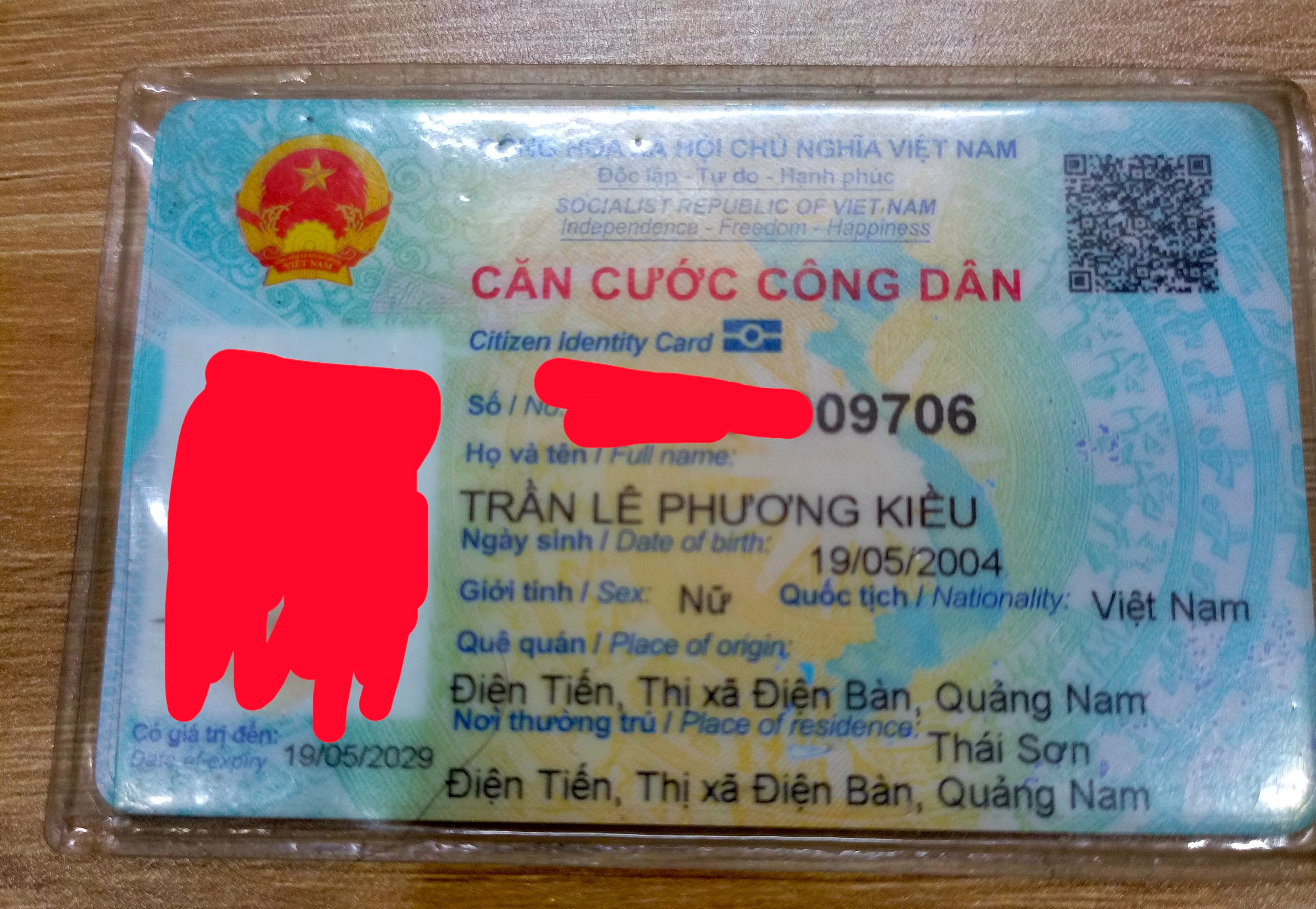 Chú mình nhặt được CCCD của bạn Trần Lê Phương Kiều trên đường Nguyễn Hữu Thọ, Đà Nẵng