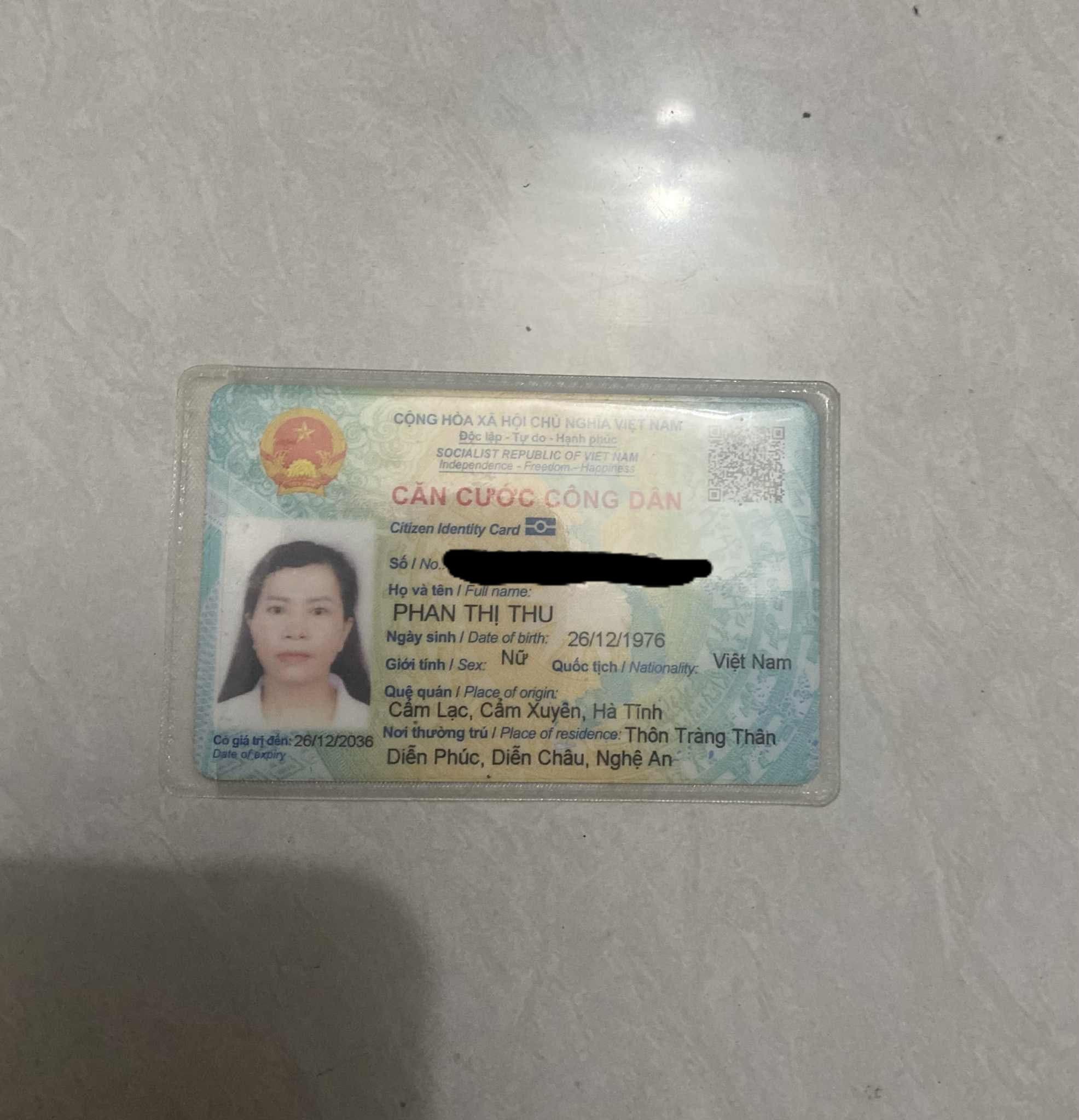 Nhặt được giấy tờ cccd Phan Thị Thu