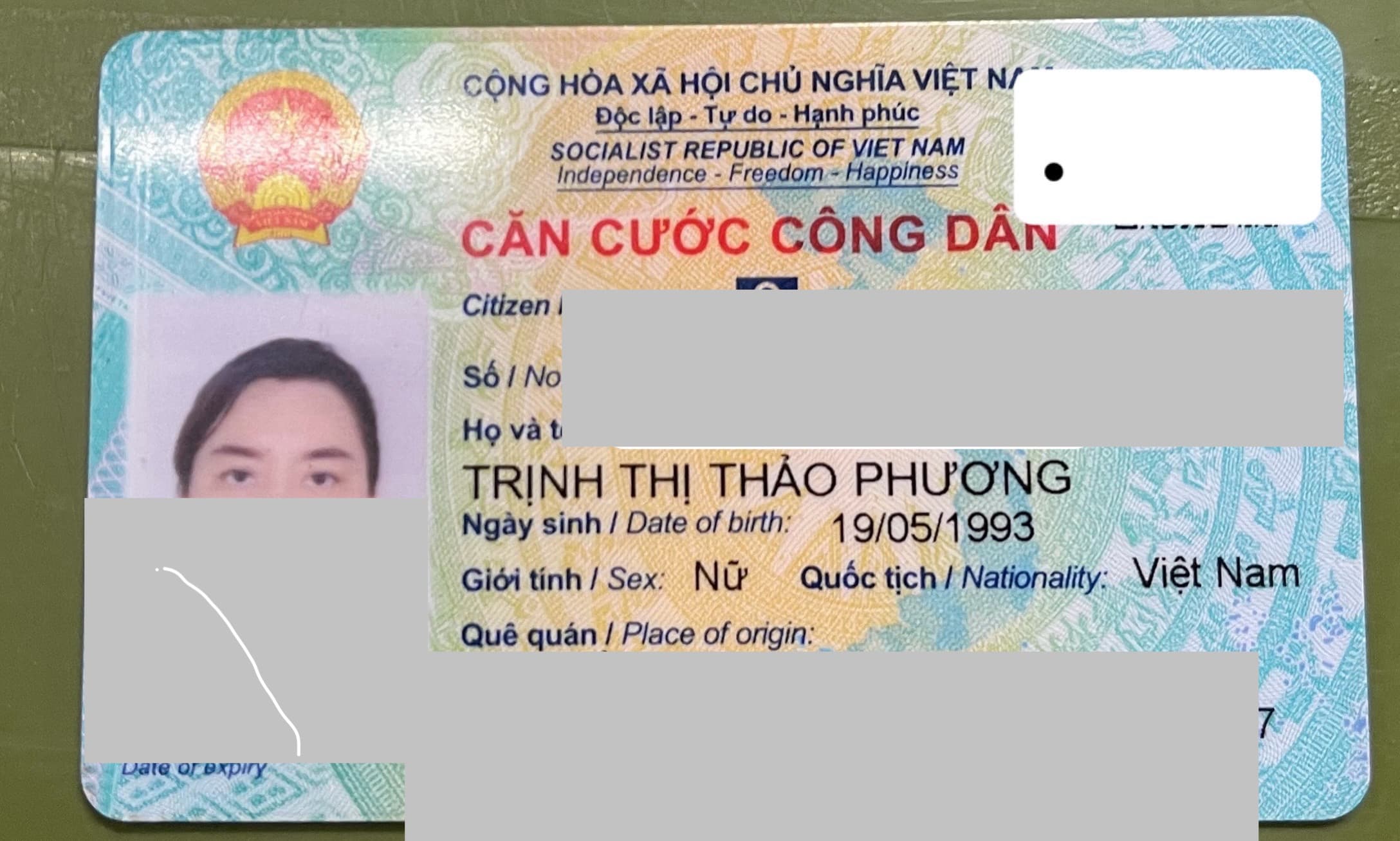 Nhặt được cccd Trịnh Thị Thảo Phương tại Hà Nội