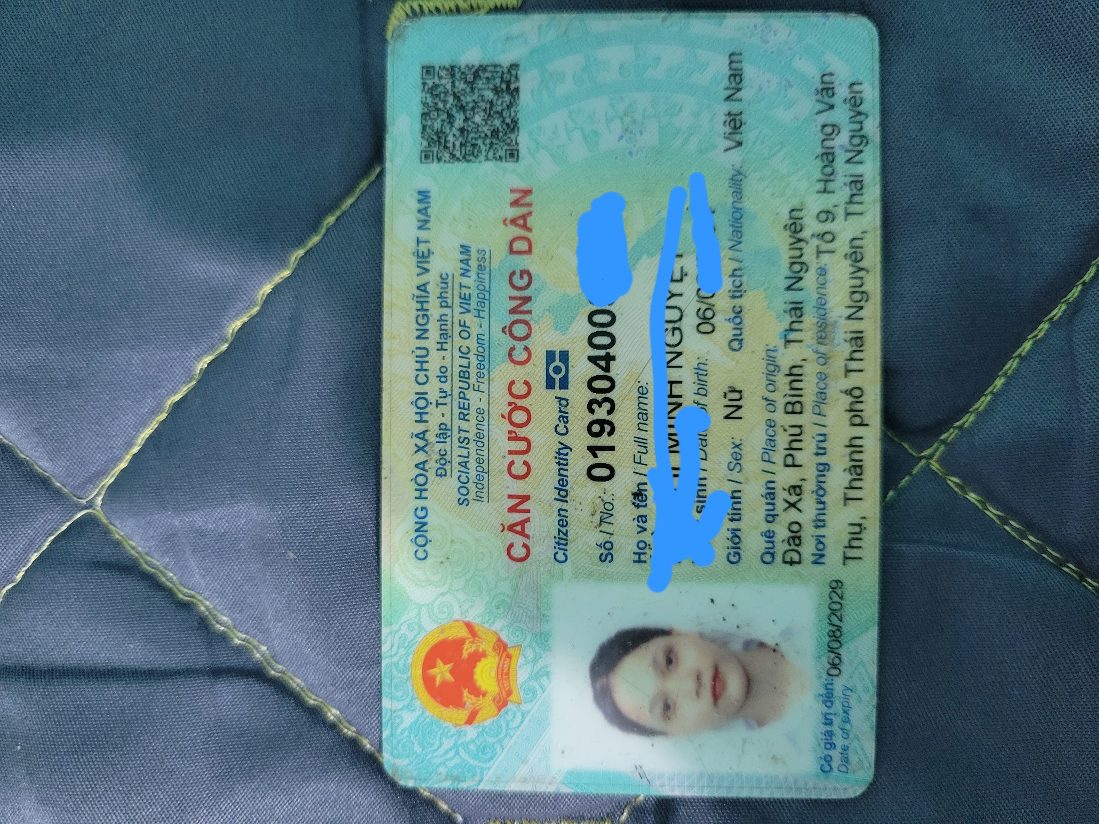 Nhặt được căn cước tại đường Trường Trinh - Hà Nội: Hồ Thị Minh Nguyệt, 2004, Thái Nguyên