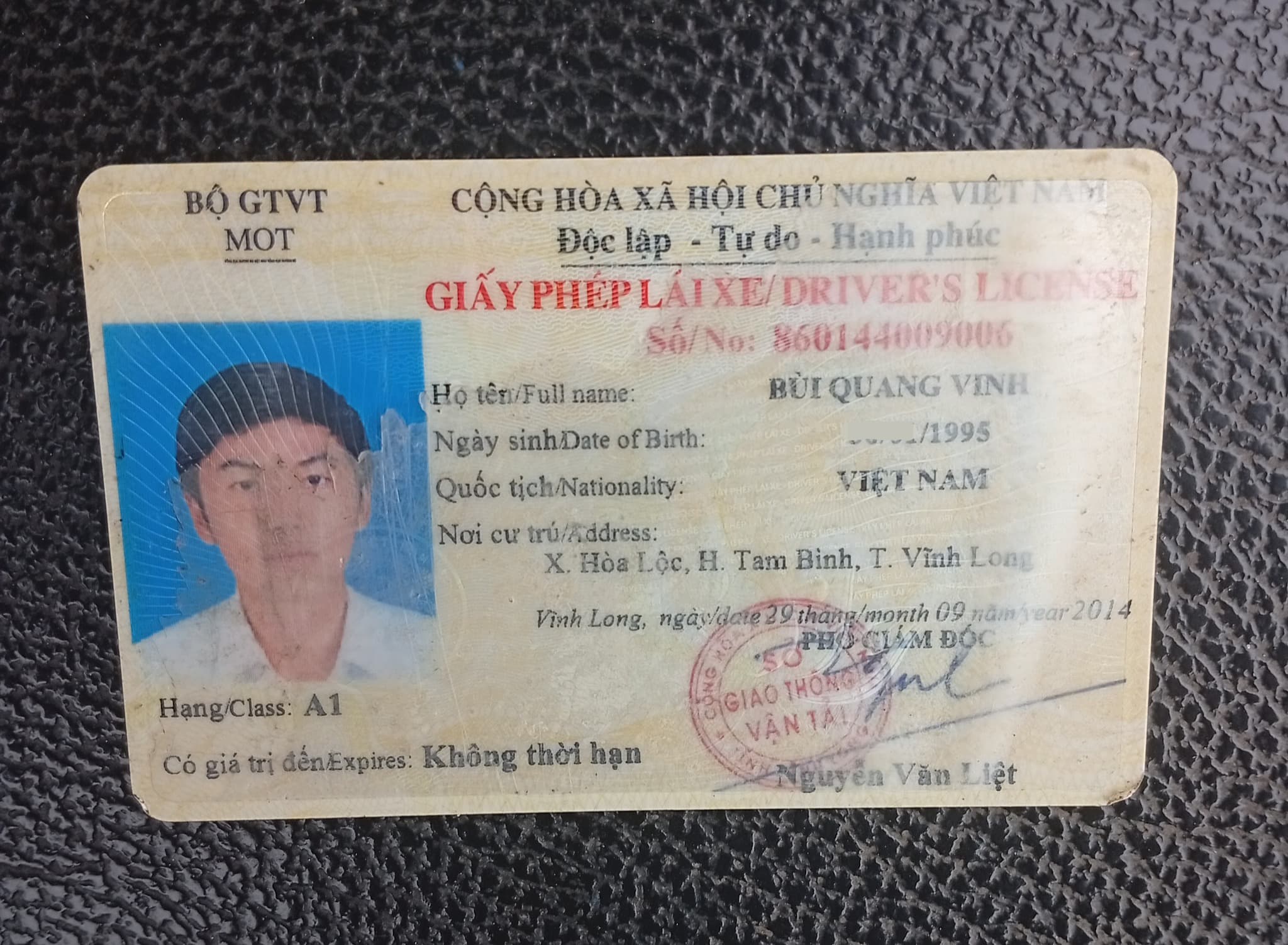 Nhặt được giấy tờ bằng lái xe Bùi Quang Vinh