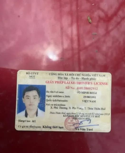 Nhặt được GPLX mang tên Võ Minh Hoài sinh năm 1992