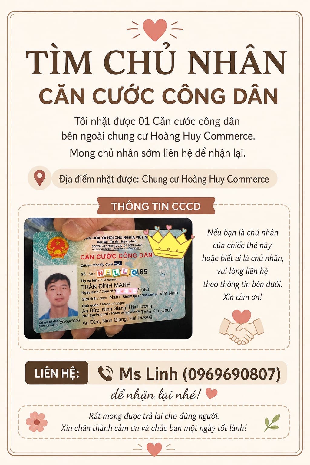 Mình nhặt được CCCD tại Hải Phòng 