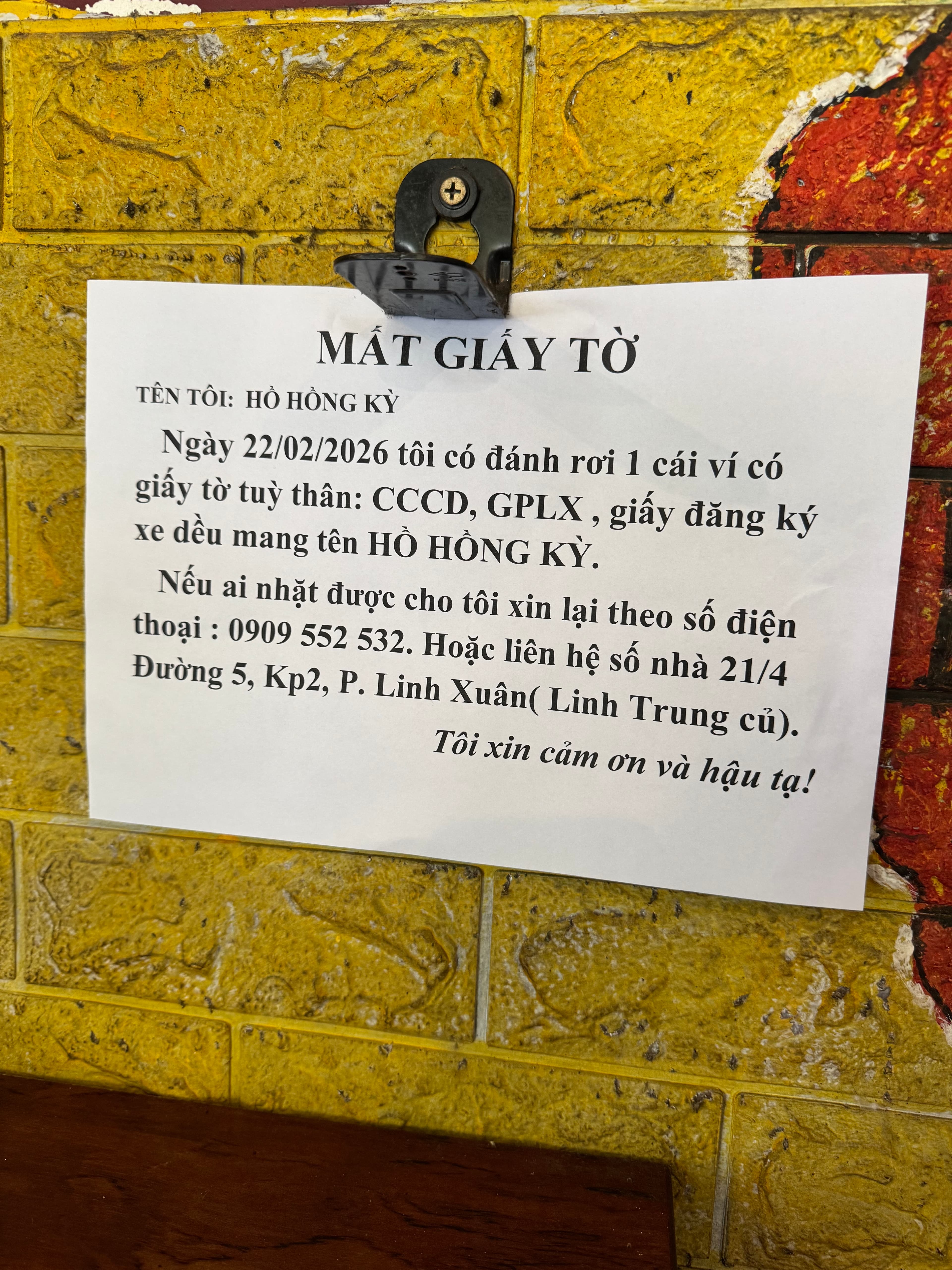 Rơi ví giấy tờ