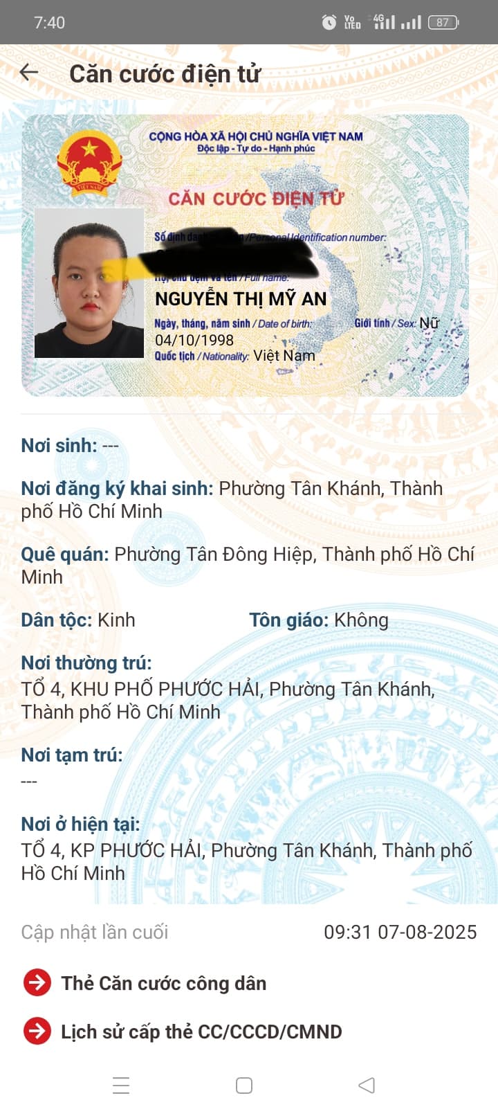 Rơi ví Nguyễn Thị Mỹ An 1998 rơi ở thạnh Phước Bình Dương 