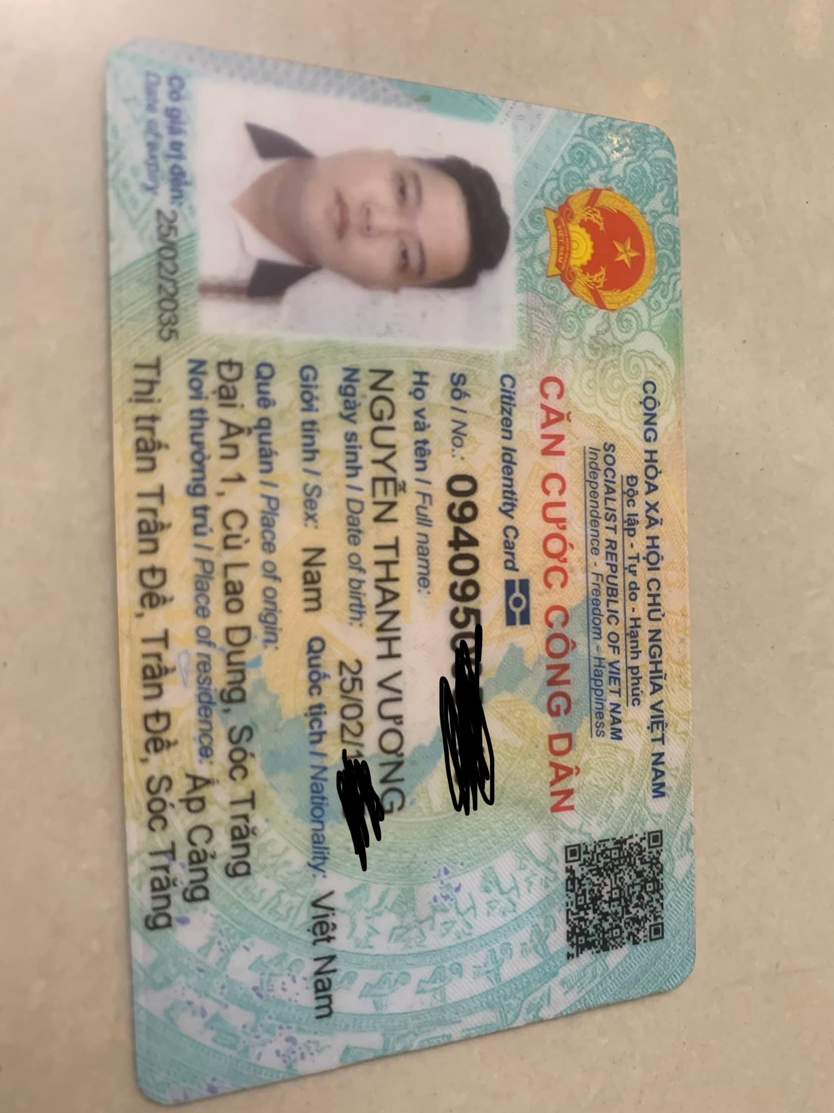 Tối qua khoản 18h đen 20h ngày 21 tháng 12  có tui đồ và giấy tờ Nguyễn Thanh vương 1995 Sóc Trăng 