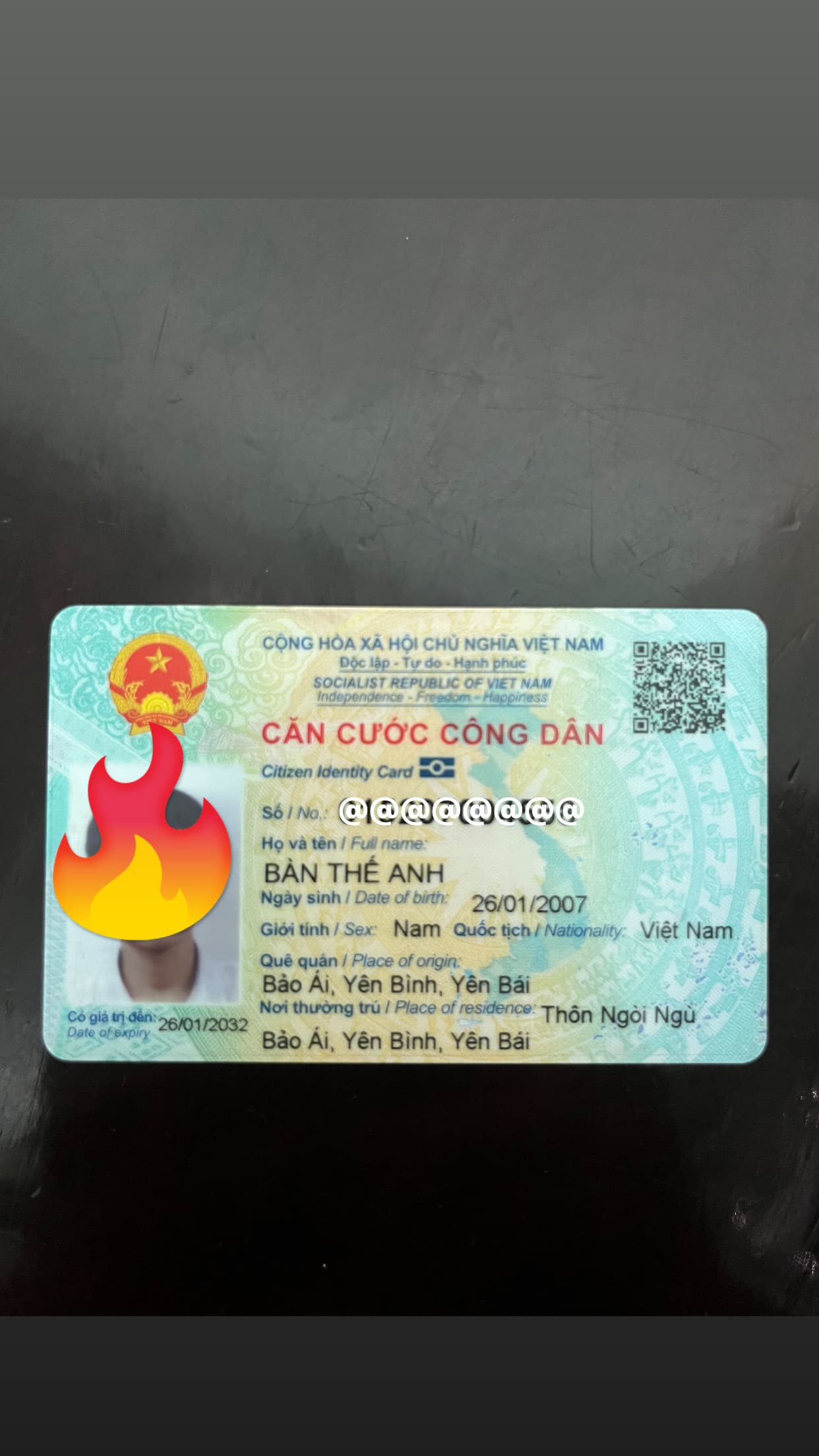 rơi cccd BÀN THẾ ANH 2007  ở Lào Cai ( Yên Bái cũ)