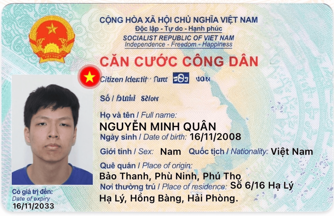 Rơi căn cước công dân Nguyễn Minh Quân 2008 rơi ở Hà Nội
