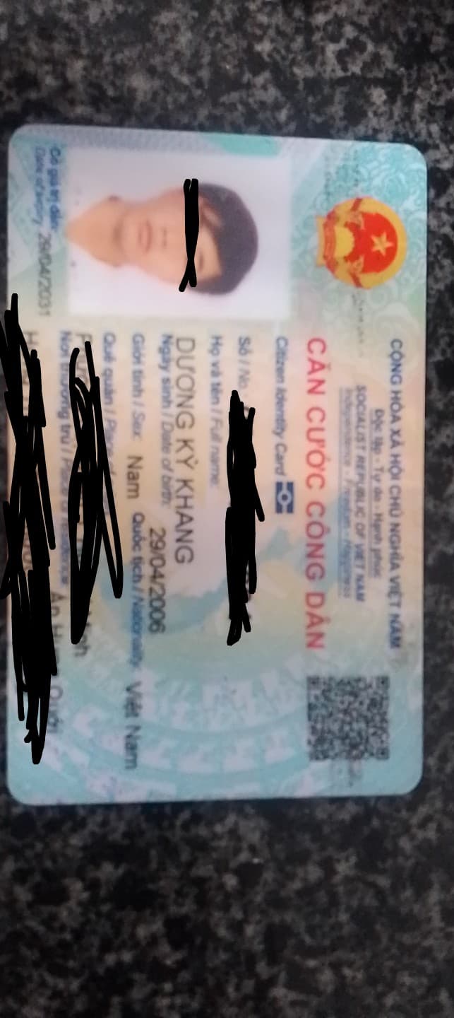 Tìm ví,trong ví có giấy tờ tùy thân tên Dương Kỳ Khang rơi ở q12 TP HCM 