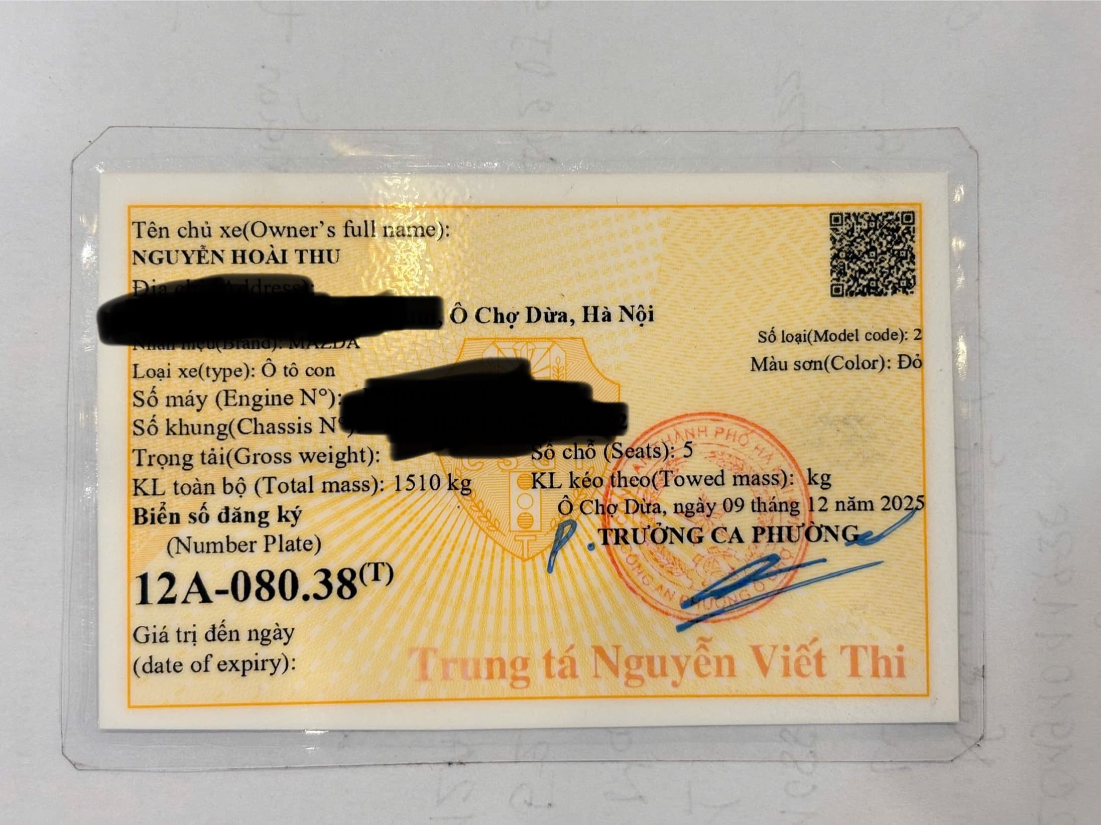 Tìm đăng kí xe Nguyễn Hoài Thu rơi ở Hà Nội