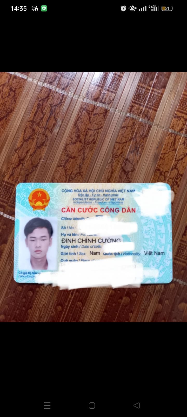 Tìm ví cccd Đinh Chính Cường