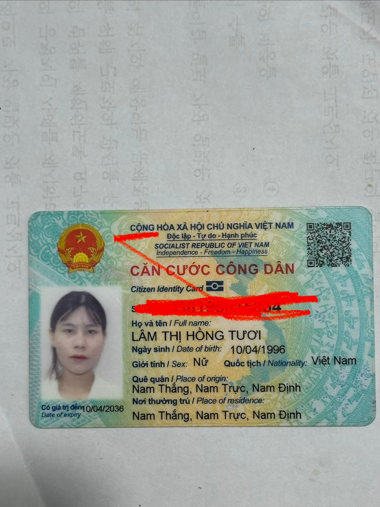 Rơi ví giấy tờ tuỳ thân lâm thị hồng tuoei 1996 rơi ở nam hồng nam định