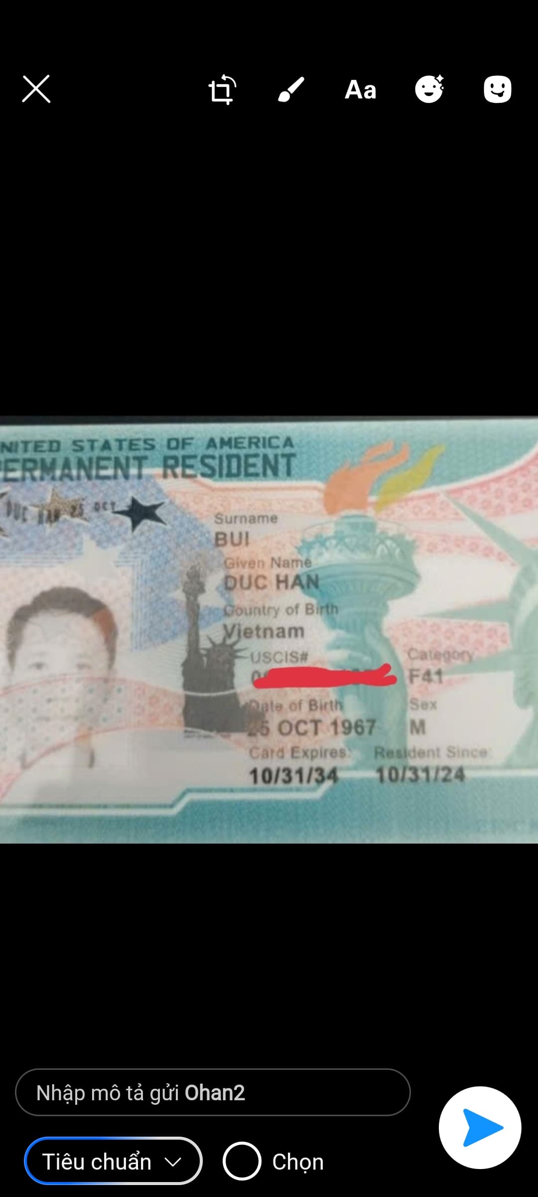 Mất giấy tờ ( thẻ xanh ) tùy thân tên Bùi Đức Hân 