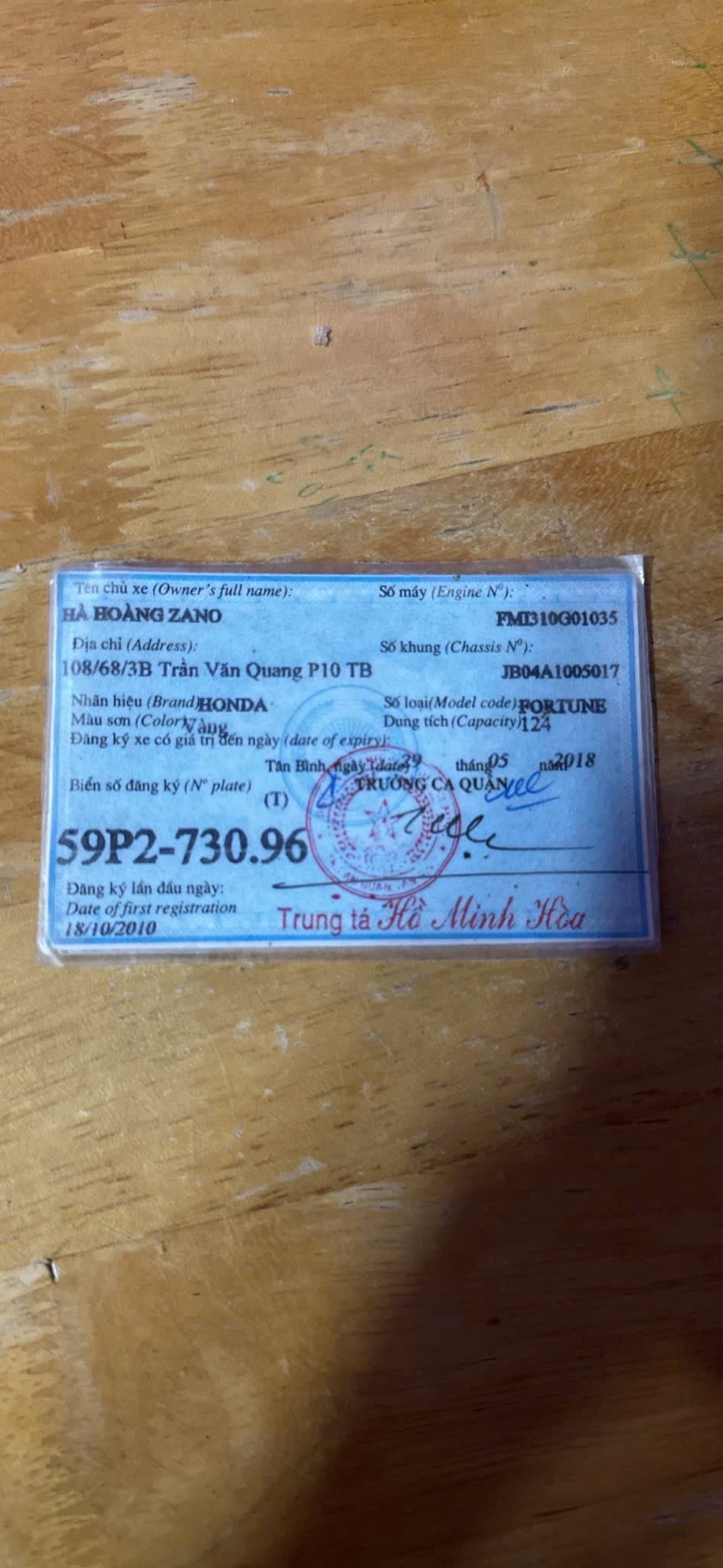 Rơi ví, giấy tờ tuỳ thân Hà Thúc Tài 2006 rơi ở celadon alnata quận Tân phú