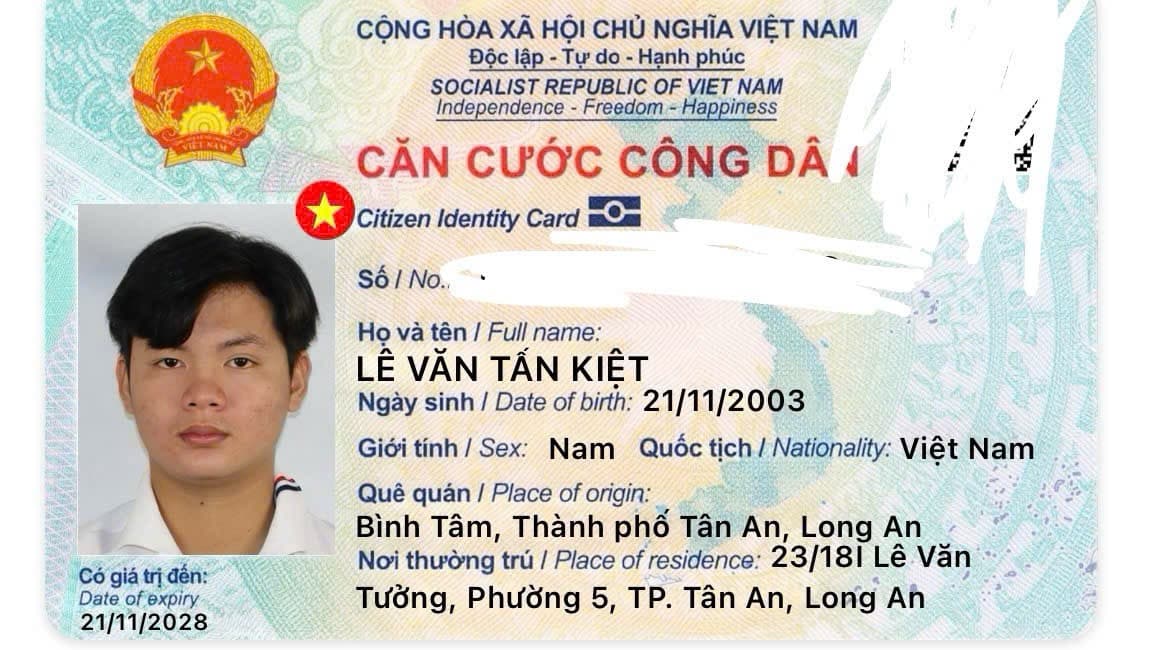 Rơi ví giấy tờ tuỳ thân Lê Văn Tấn Kiệt 2003 ở chợ gạo tiềng giang