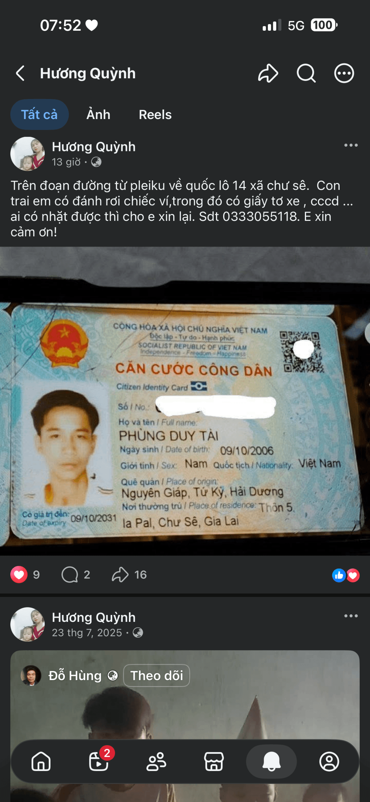 Rơi ví giấy tờ tuỳ thân phùng duy tài 2006 ở gia lai về chư sê