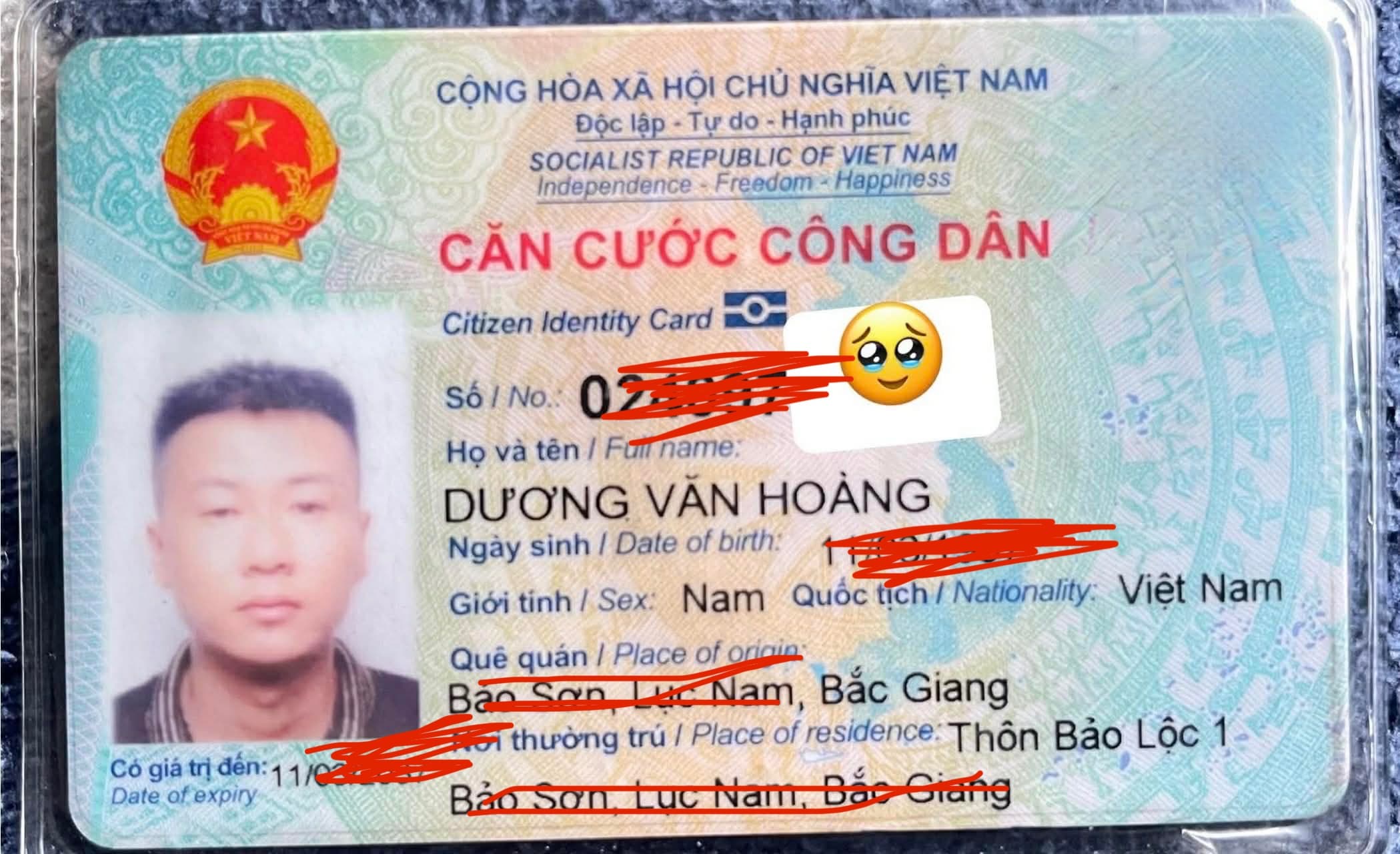 Rơi ví:giấy tờ tuỳ thân Dương Văn Hoàng 1997  rơi ở hà nam