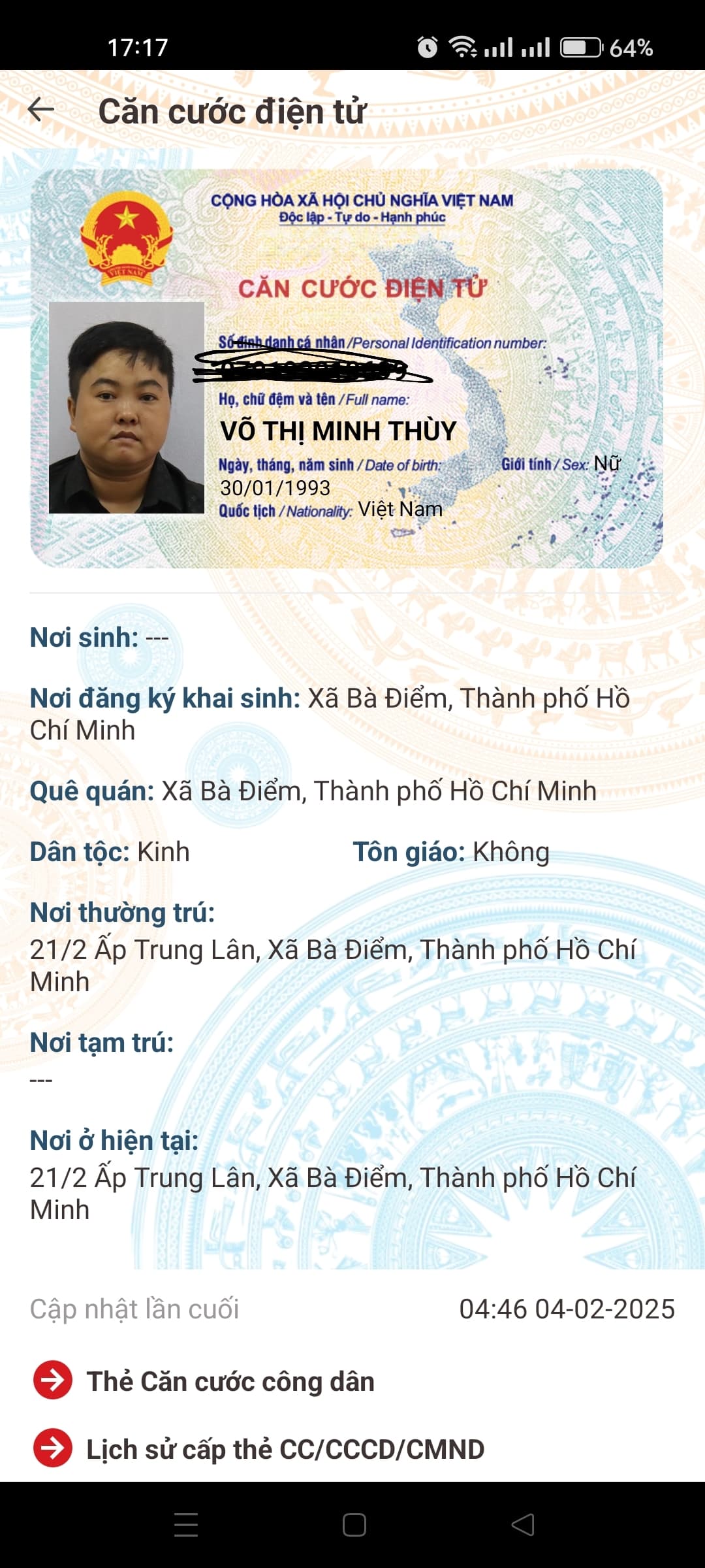 Tôi bị rơi 1 cái cccd tên võ thị minh thùy sn 1993 từ quận 5 đêm quận 5 