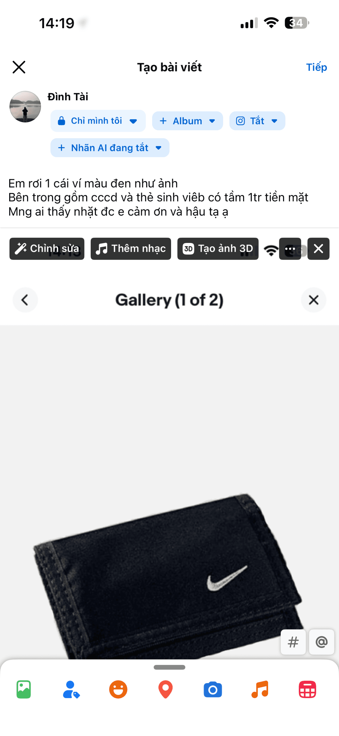 Rơi ví cccd Bùi Đình Tài rơi ở Thái Nguyên 