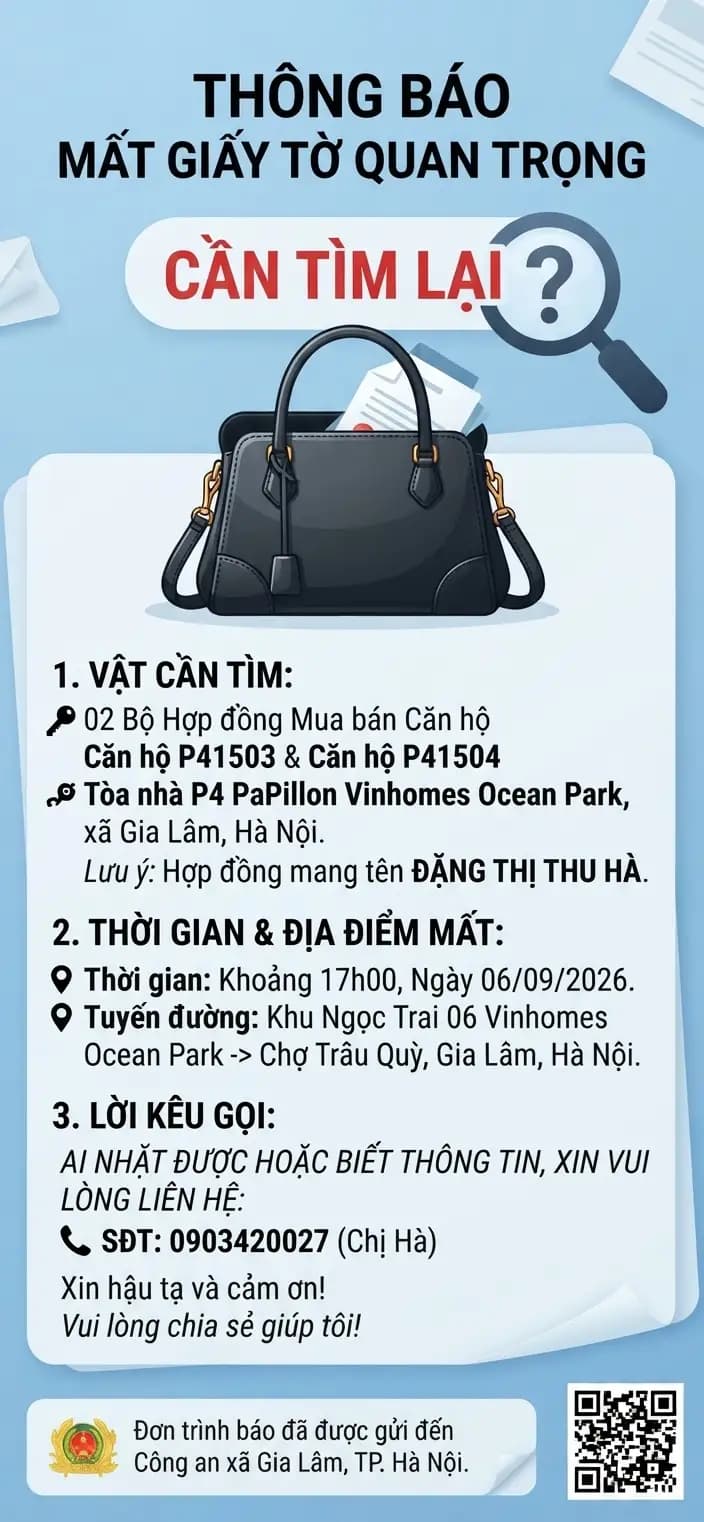 Rơi mất giấy tờ hợp đồng mua bán căn hộ