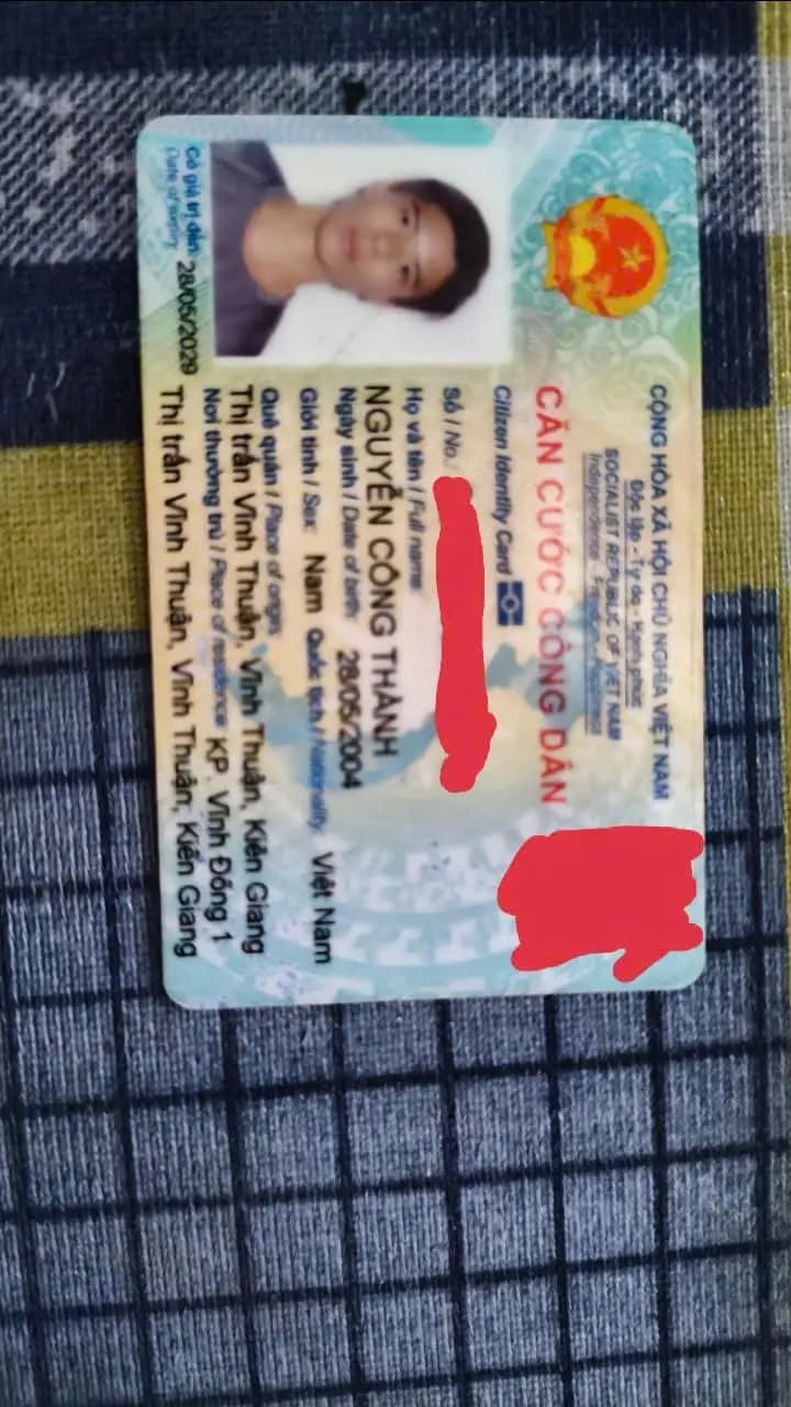 làm rơi cccd Nguyễn Công Thành 2004