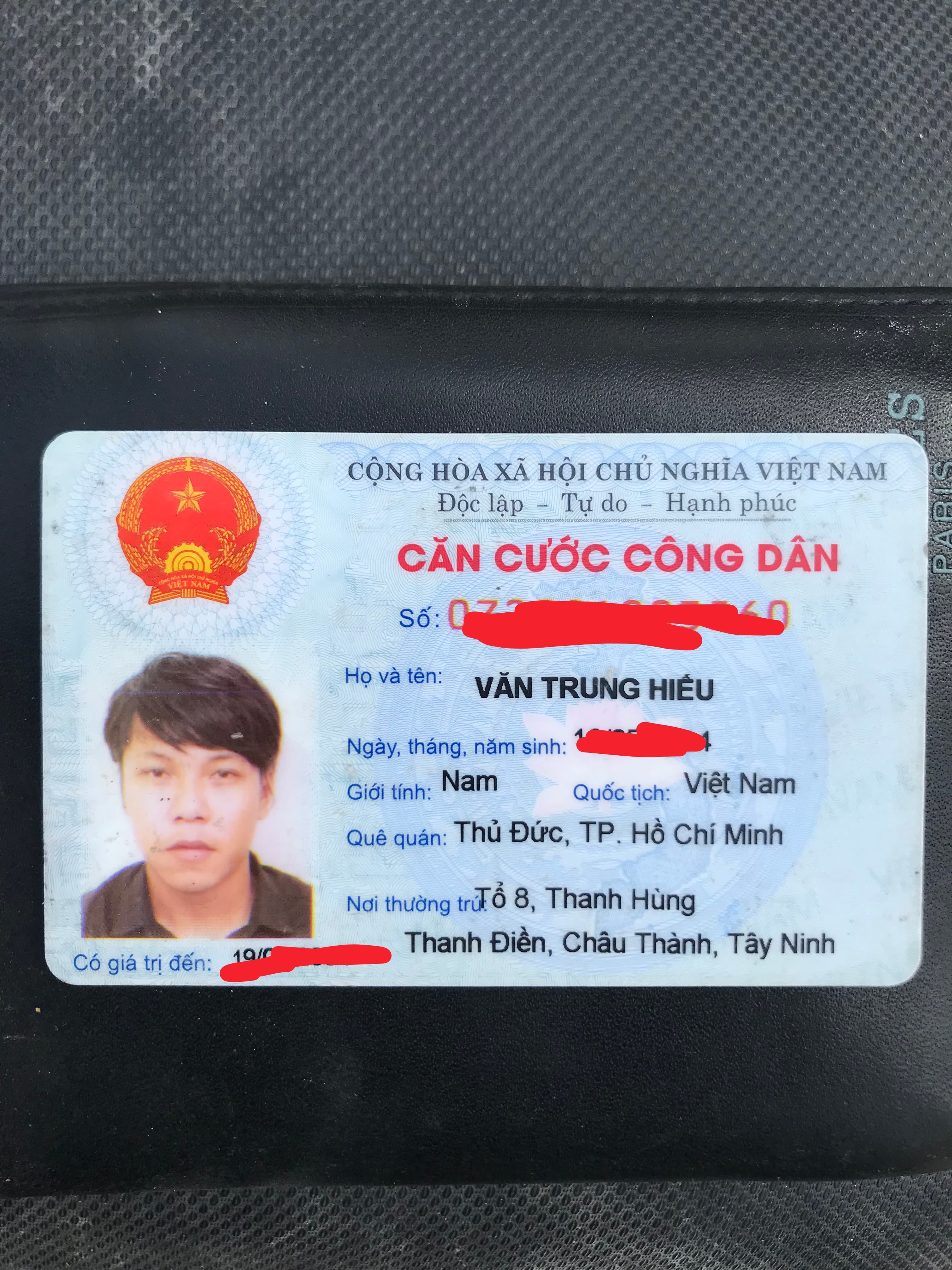 Tìm ví kèm giấy tờ tùy thân Văn Trung Hiếu ở Tây Ninh