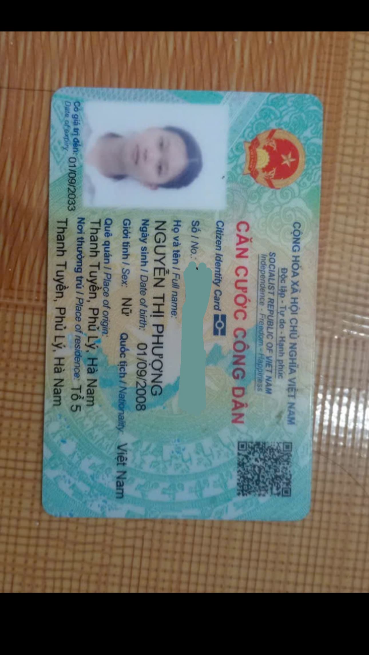 Mjk có rơi 2 cái cccd 1 cái nguyễn thị phượng 2008 ở thanh tuyền 1 cái nguyễn hữu quân 2008 ở qtrung