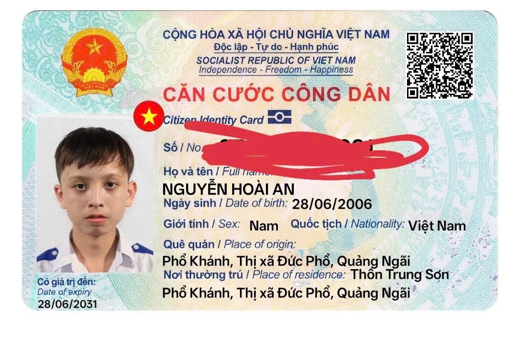 Rơi ví/ giấy tờ tùy thân Nguyễn Hoài An 2006 rơi ở quảng ngãi đức phổ