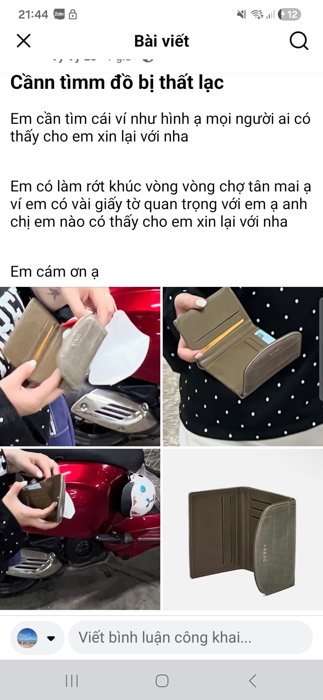 Ví tiền + cccd sn 2004  Lê thị trúc vy  Rơi ở tân mai tam hiệp 