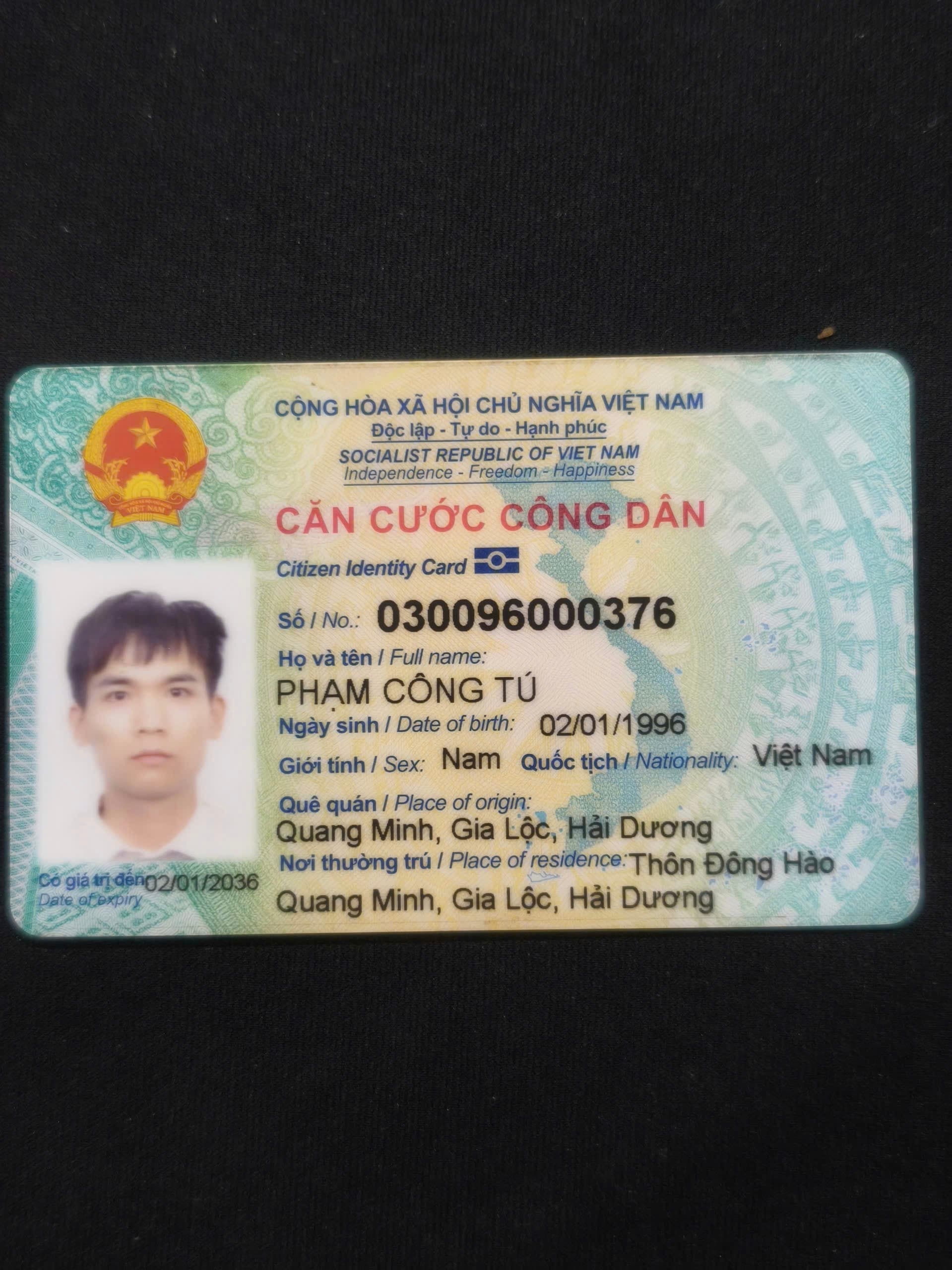 Rơi ví/giấy tờ tùy thân Phạm Công Tú 1996 rơi ở Cần Giờ / Hồ Chí Minh