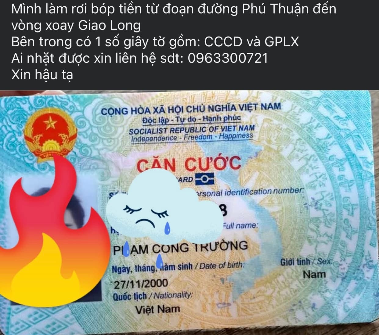Tìm ví có giấy tờ tuỳ thân Phạm Công Truòng 200 rơi ở Giao Long, Tỉnh Vĩnh Long