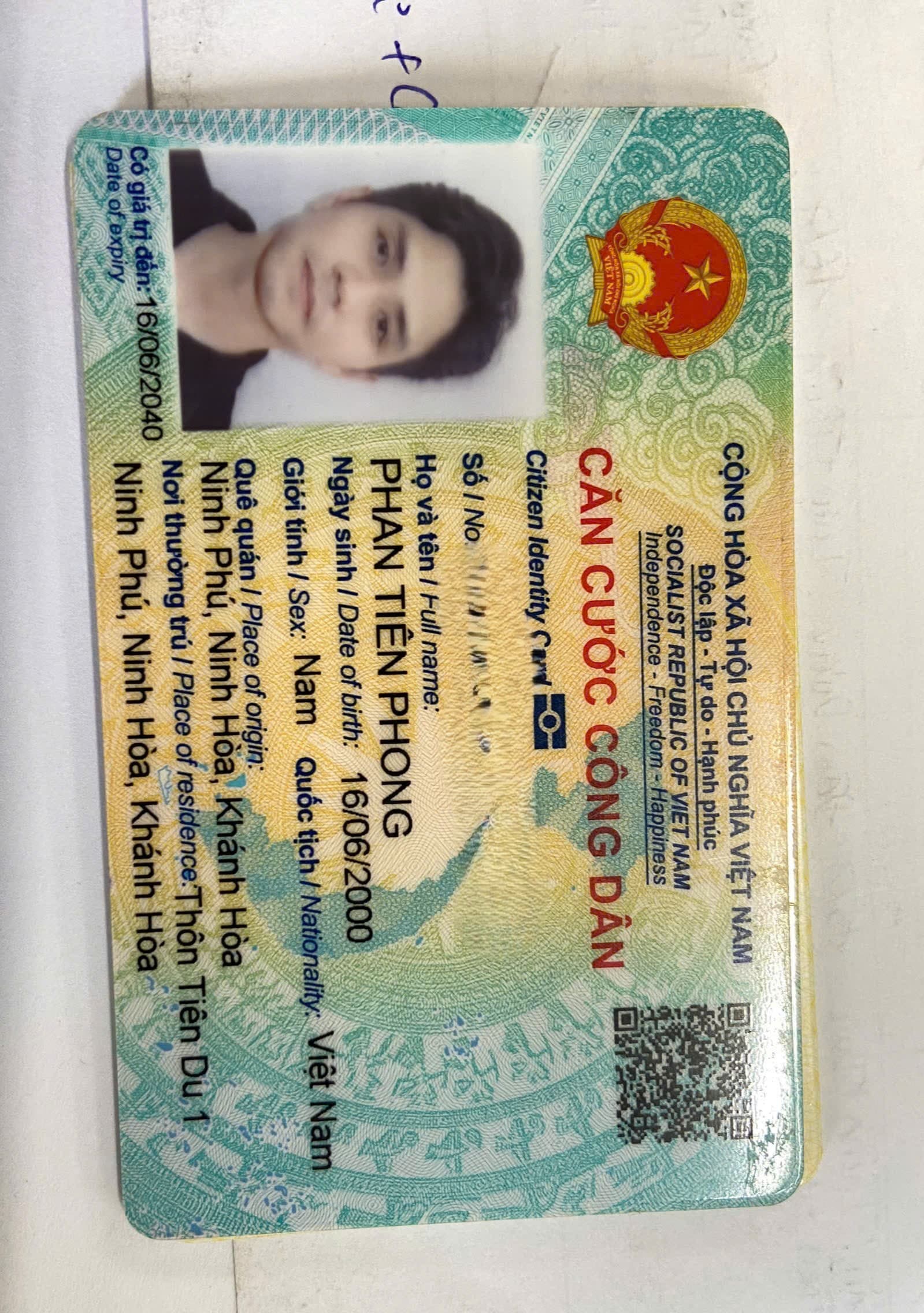 Rơi ví/giấy tờ tuỳ thân Phan Tiên Phong 2000 ở Nha Trang 