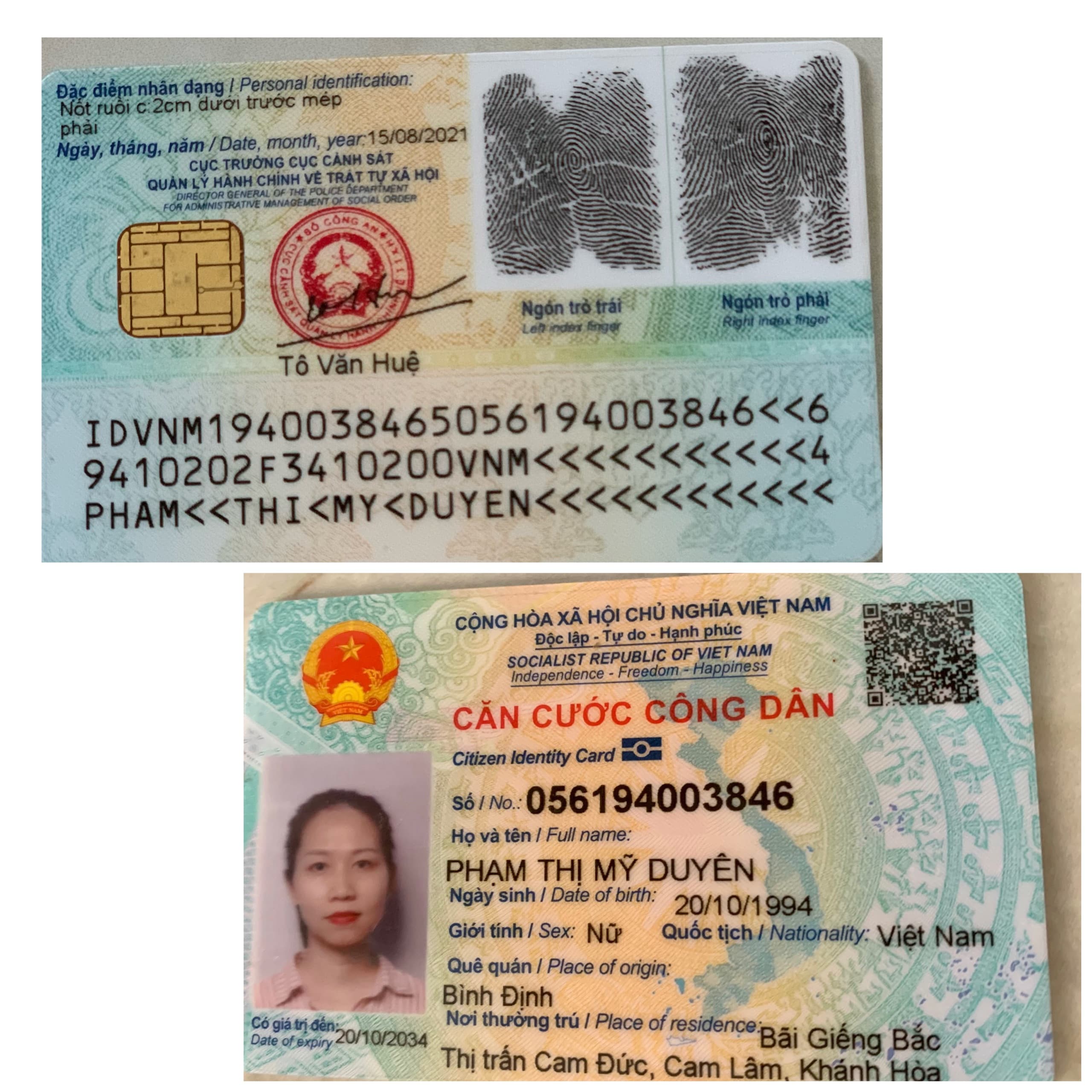 Phạm thị mỹ duyên sinh 1994  có đánh rơi giây tờ tại Khánh Hòa