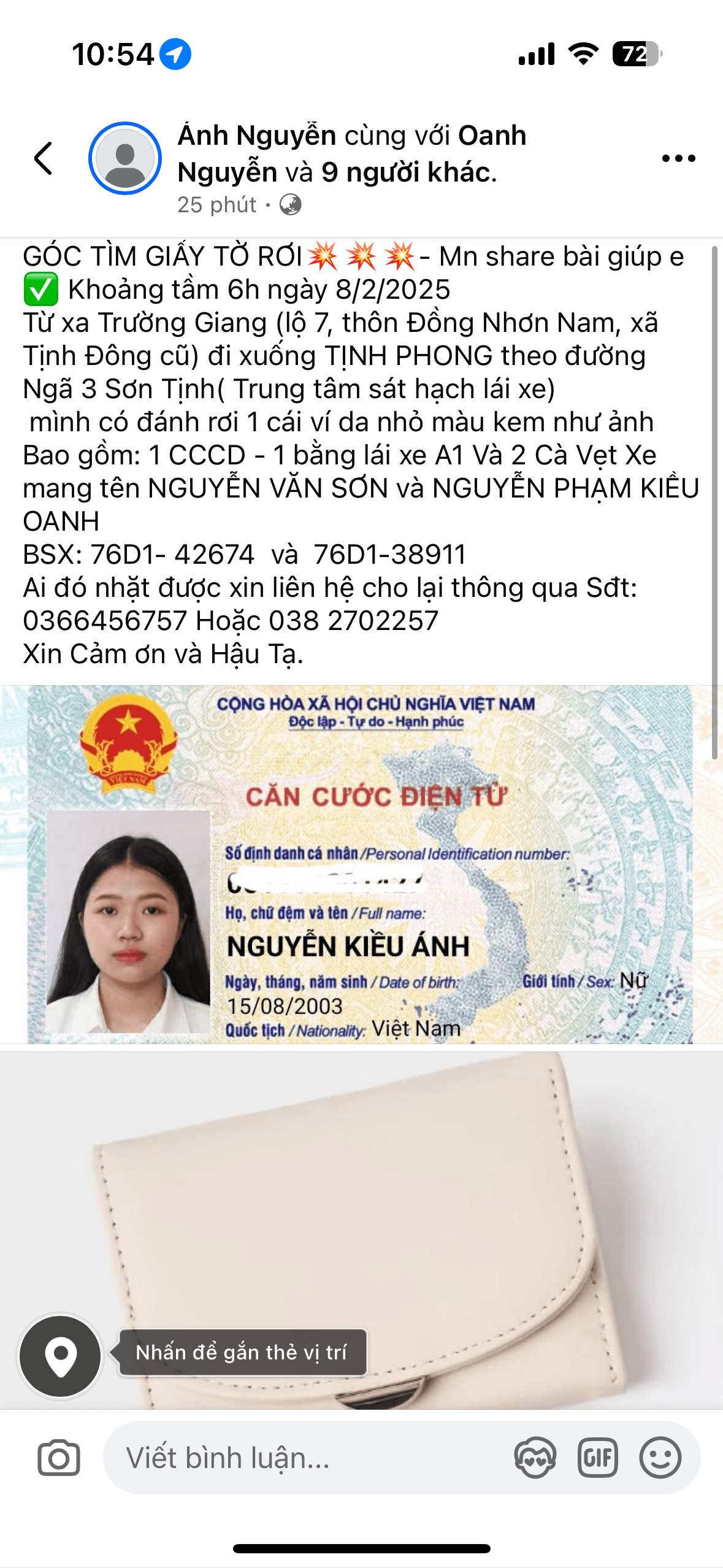 Rơi ví giấy tờ tuỳ thân Nguyễn Kiều Ánh 2003 Sơn Tịnh- Quảng Ngãi