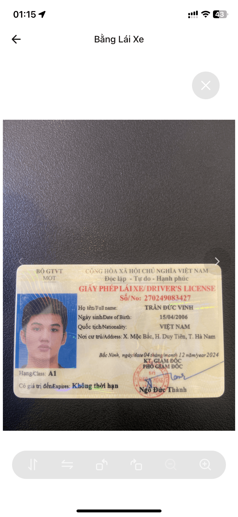 EM TÌM VÍ BÊN TRONG CÓ BẰNG LÁI TÊN TRẦN ĐỨC VINH