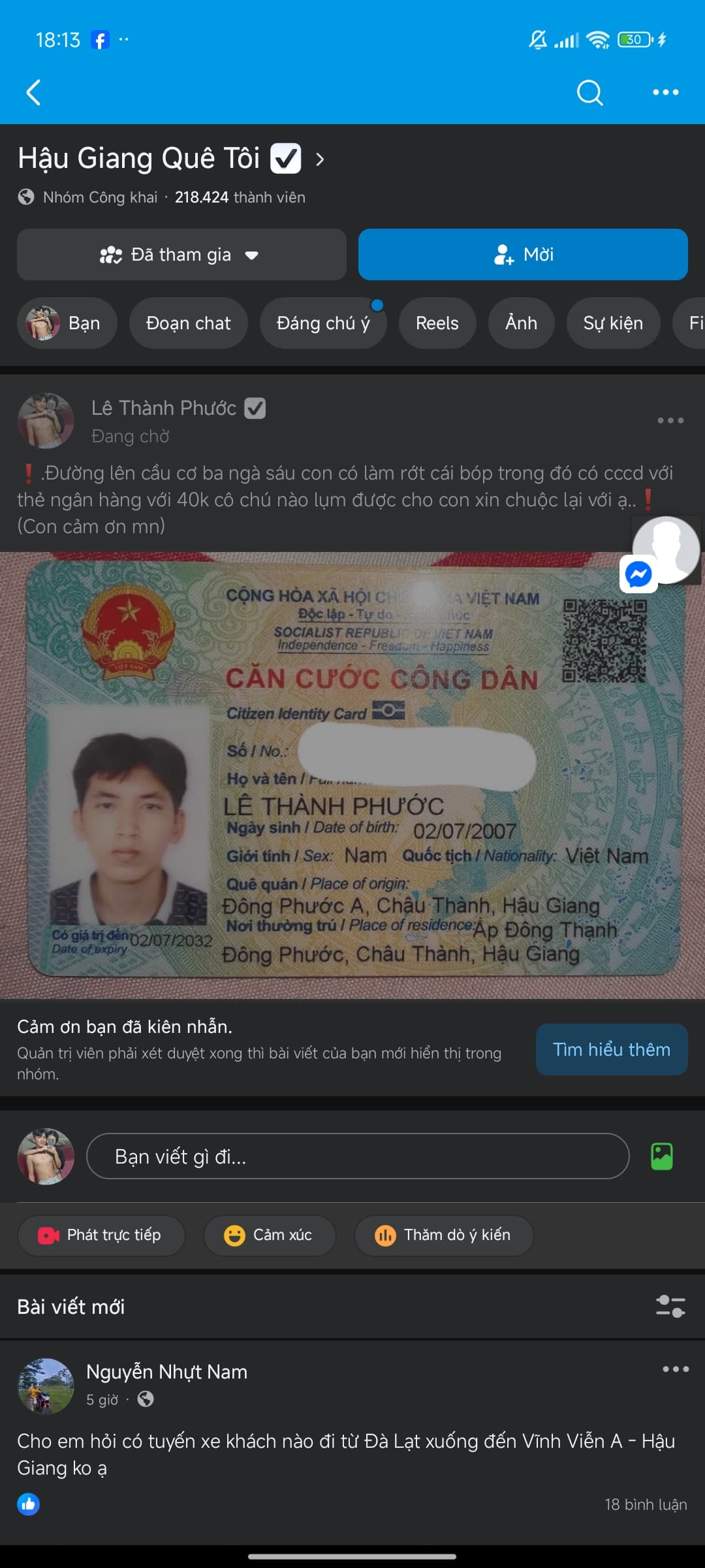 Hậu giang em có làm rớt một cái bóp ở cầu cơ ba ngã sáu vào ngày 14 tháng 7 2025 đến nay chưa thấy