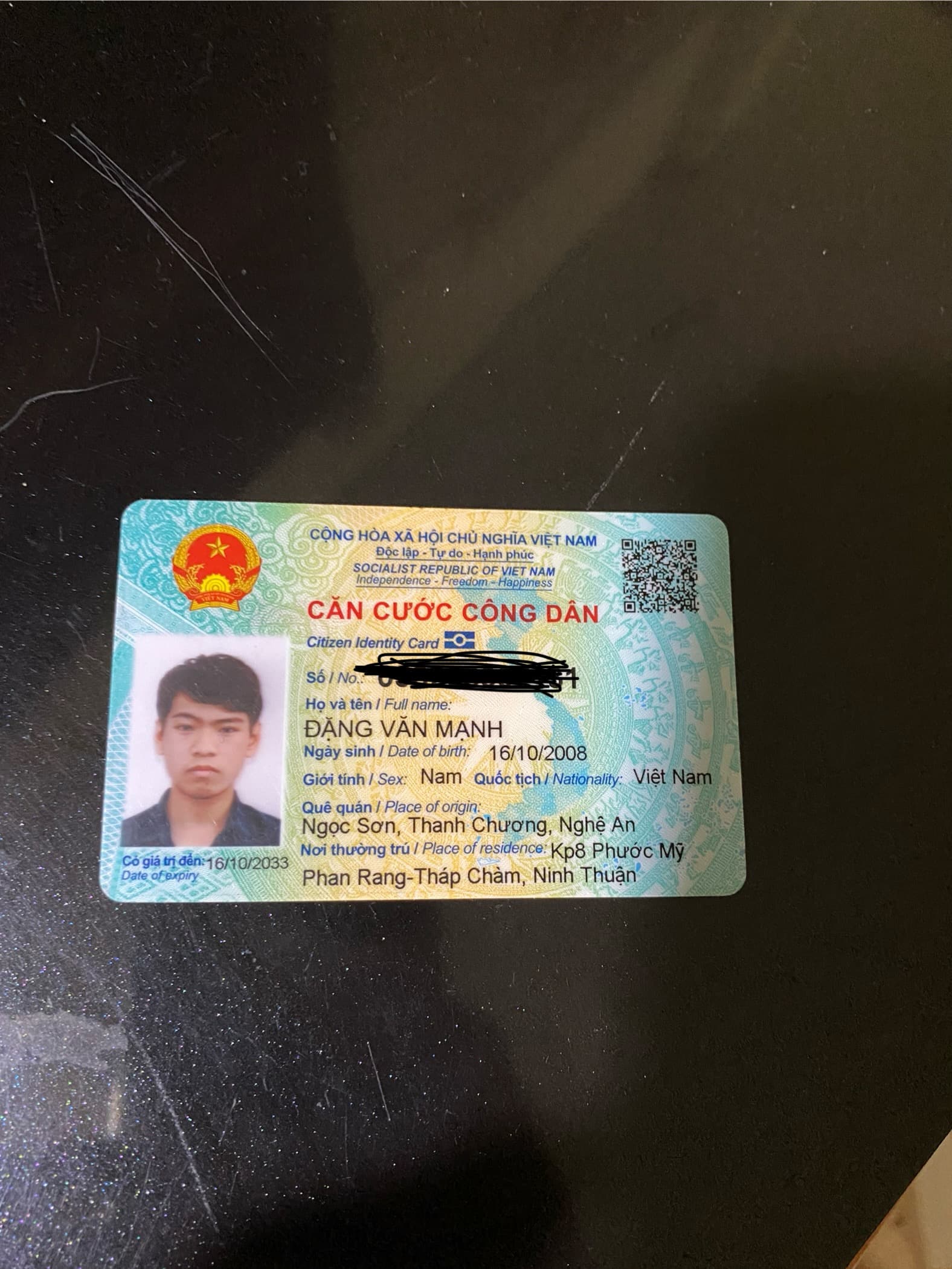 Rơi ví giấy tờ tuỳ thân Đặng Văn Mạnh 2008 ở khánh hoà ninh thuận cũ