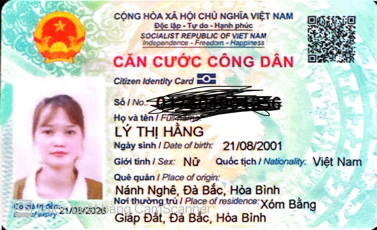Rơi ví .giấy tờ tuỳ thân Lý Thị Hằng 2001 Giáp Đắt Đà bắc hoà bình