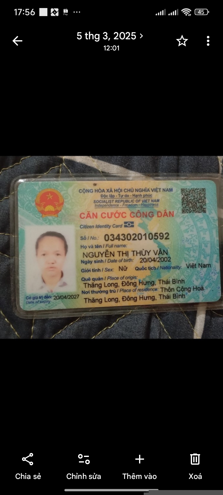 Nguyễn Thị Thùy Vân 2002 ở Thái Bình 