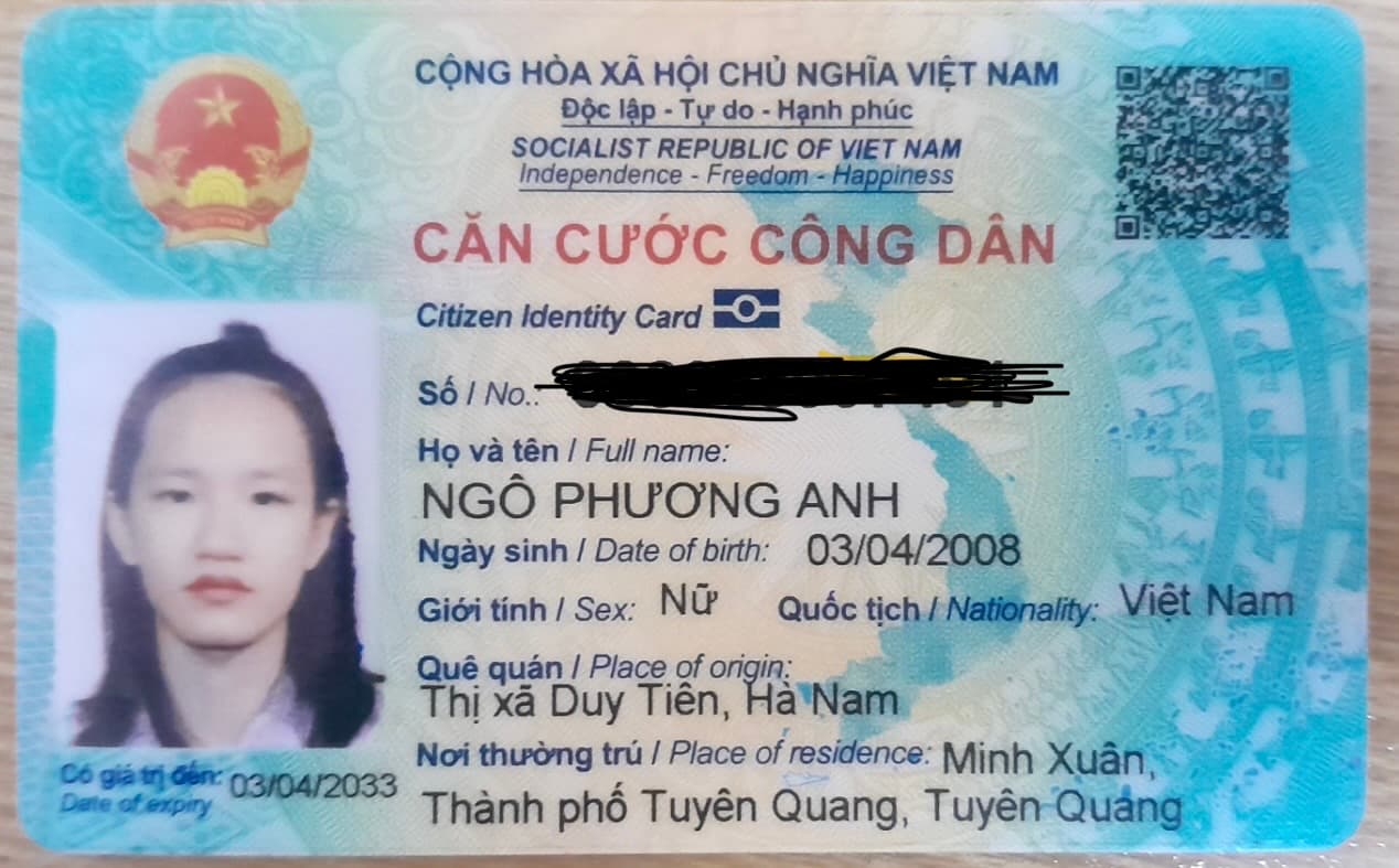làm rơi căn cước công dân Tên Ngô Phương Anh 2008 ở tuyên quang 
