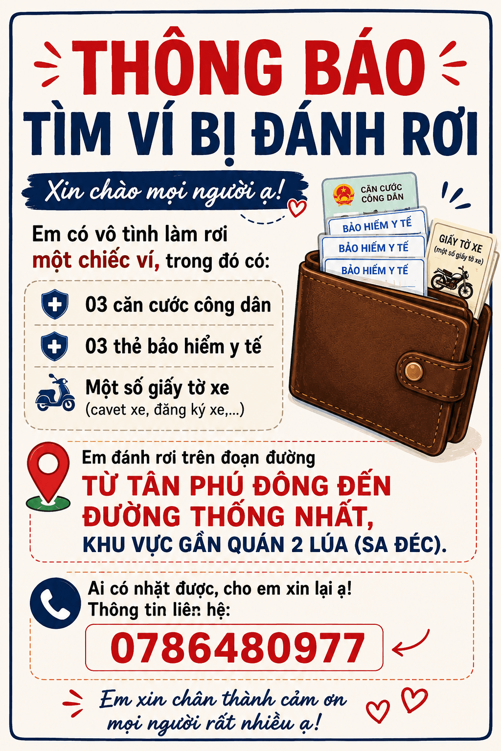 Tìm ví giấy tờ bị rơi 