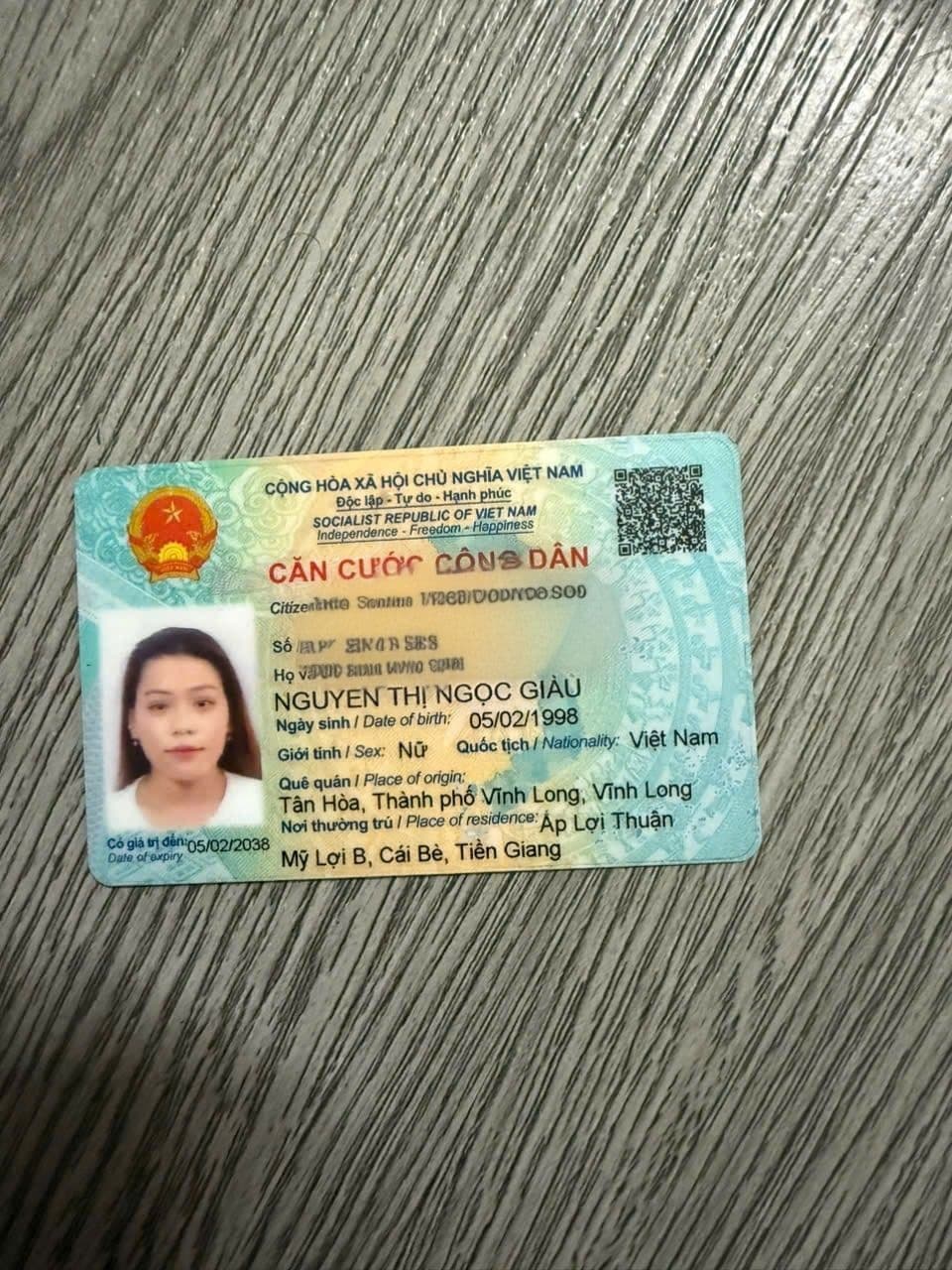 Rơi ví cccd nguyễn thị ngọc giàu. Sn 1998 rơi ở thành phố hồ chí minh