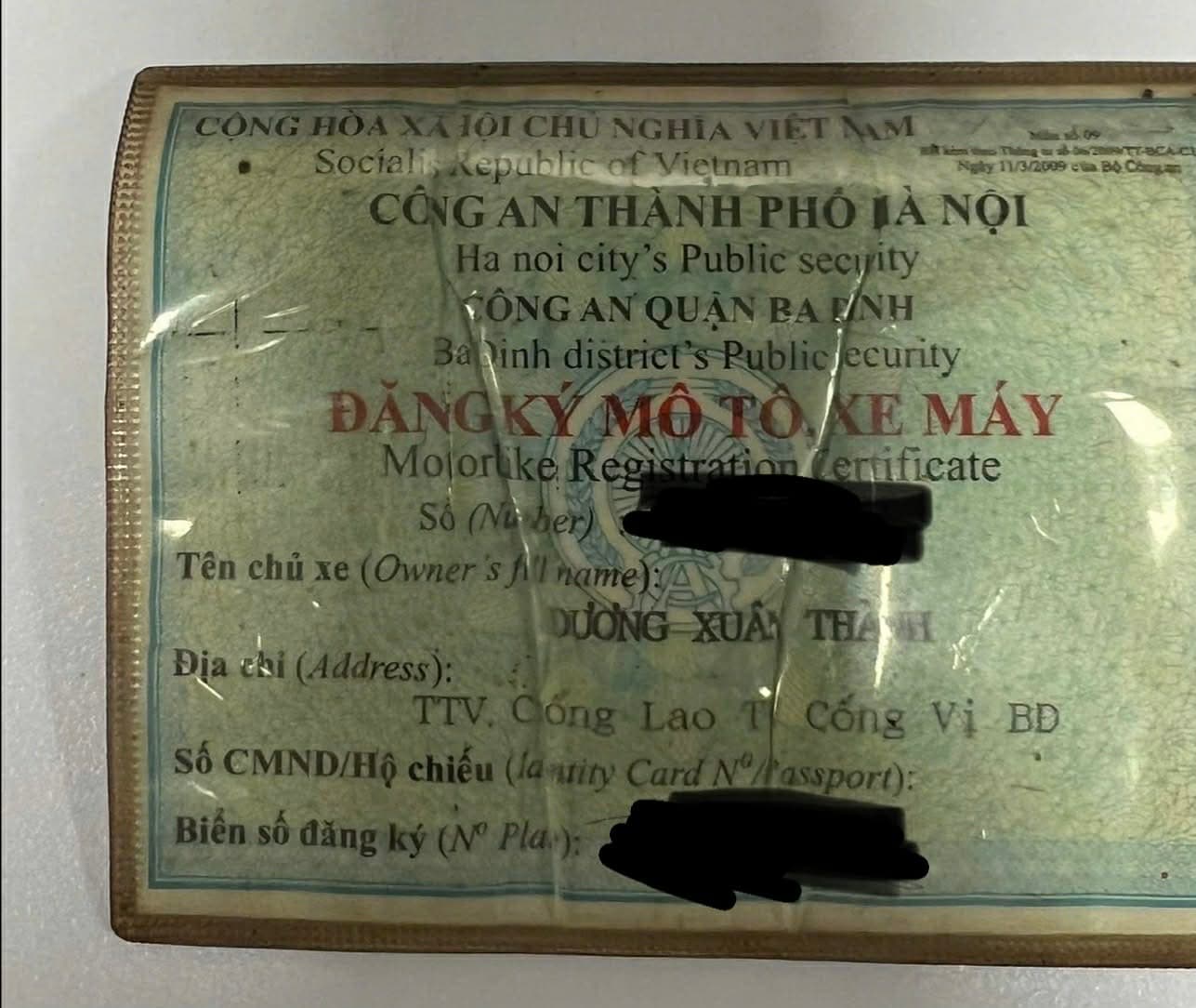 Tìm giấy tờ xe tên Dương Xuân Thành 