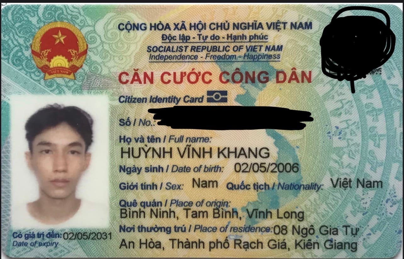 Rơi túi đeo, có giấy tờ tuỳ thân Huỳnh Vĩnh Khang 2006 rơi ở tp Hồ Chí Minh ạ
