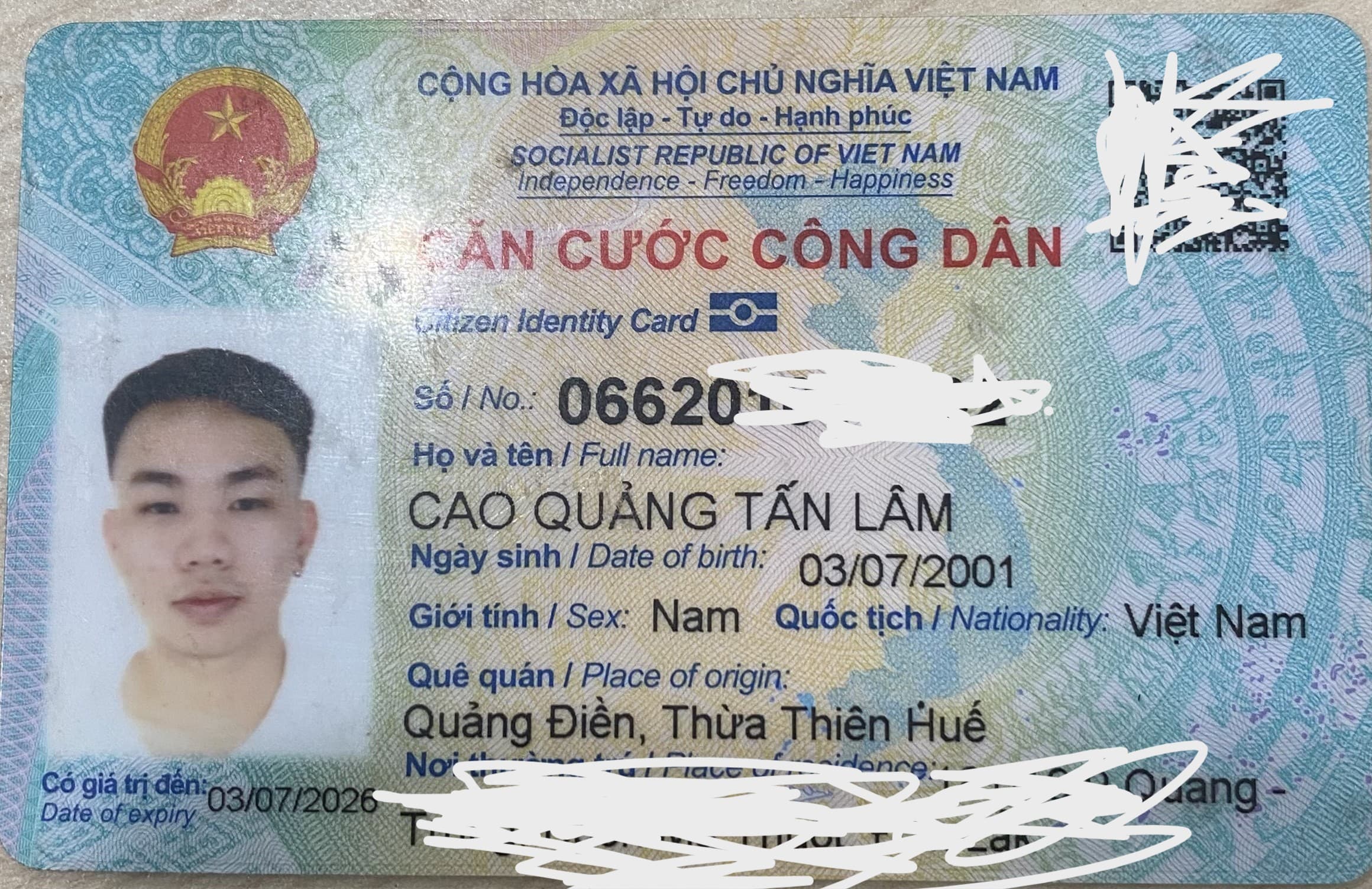 Rơi ví/Giấy tờ tuỳ thân Cao Quảng Tấn Lâm 2001 rơi ở Waystation Gaming 66 lê lợi - Gò Vấp