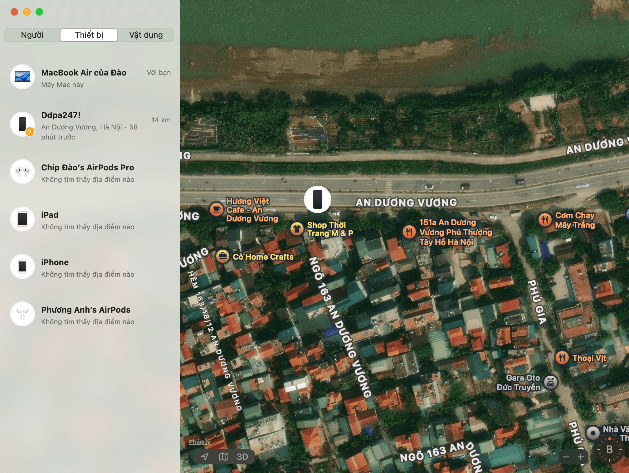 Chuộc lại điện thoại 15PRM màu xanh rơi ở Lê Trọng Tấn, định vị ở 141 An Dương Vương