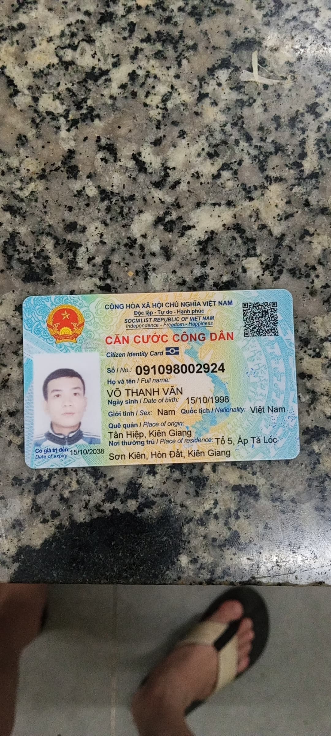 Rơi ví giấy tờ tùy thân Võ Thanh Văn rơi ở Kiên Giang.